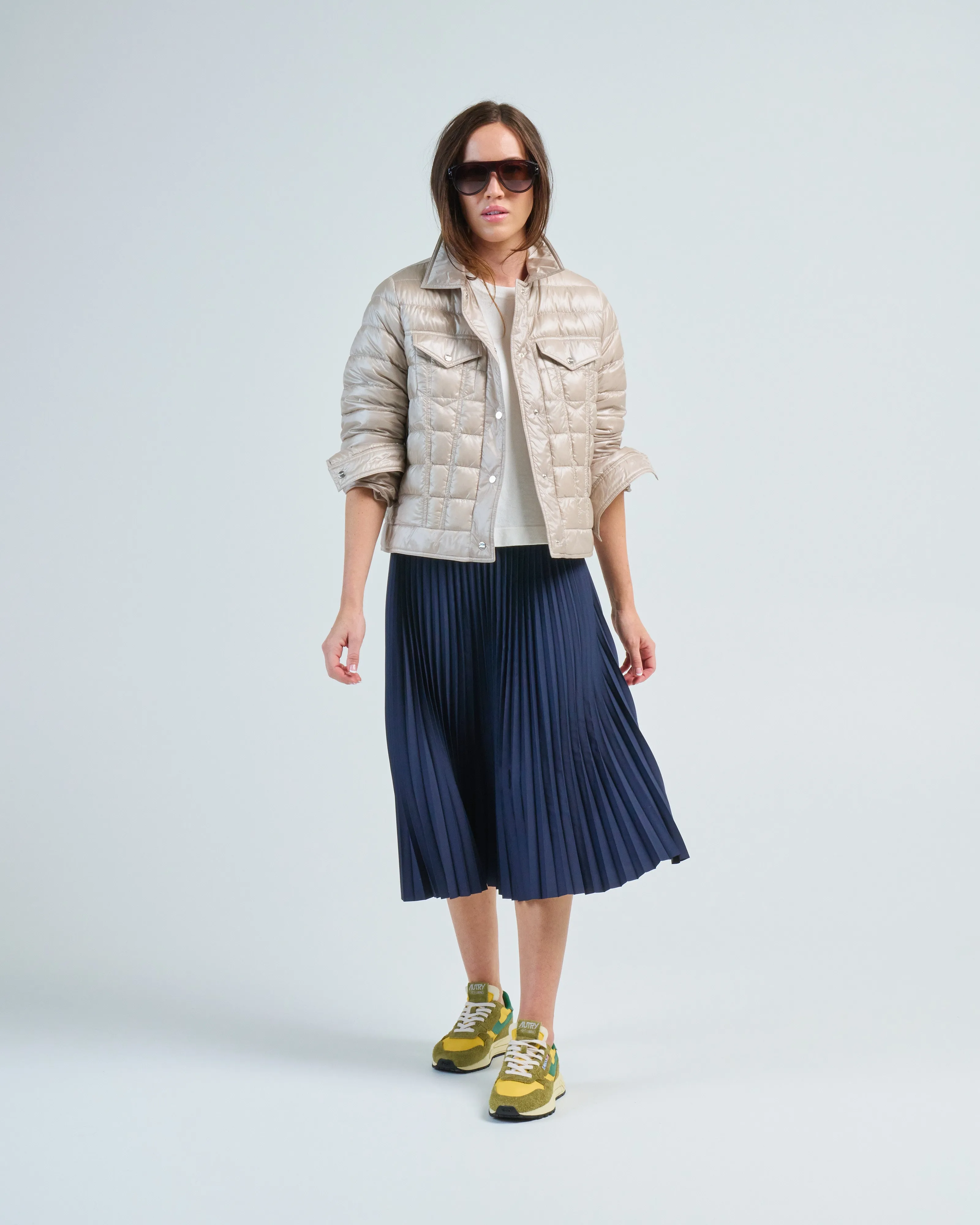 shiny nylon shirt jacket w/ chest pockets