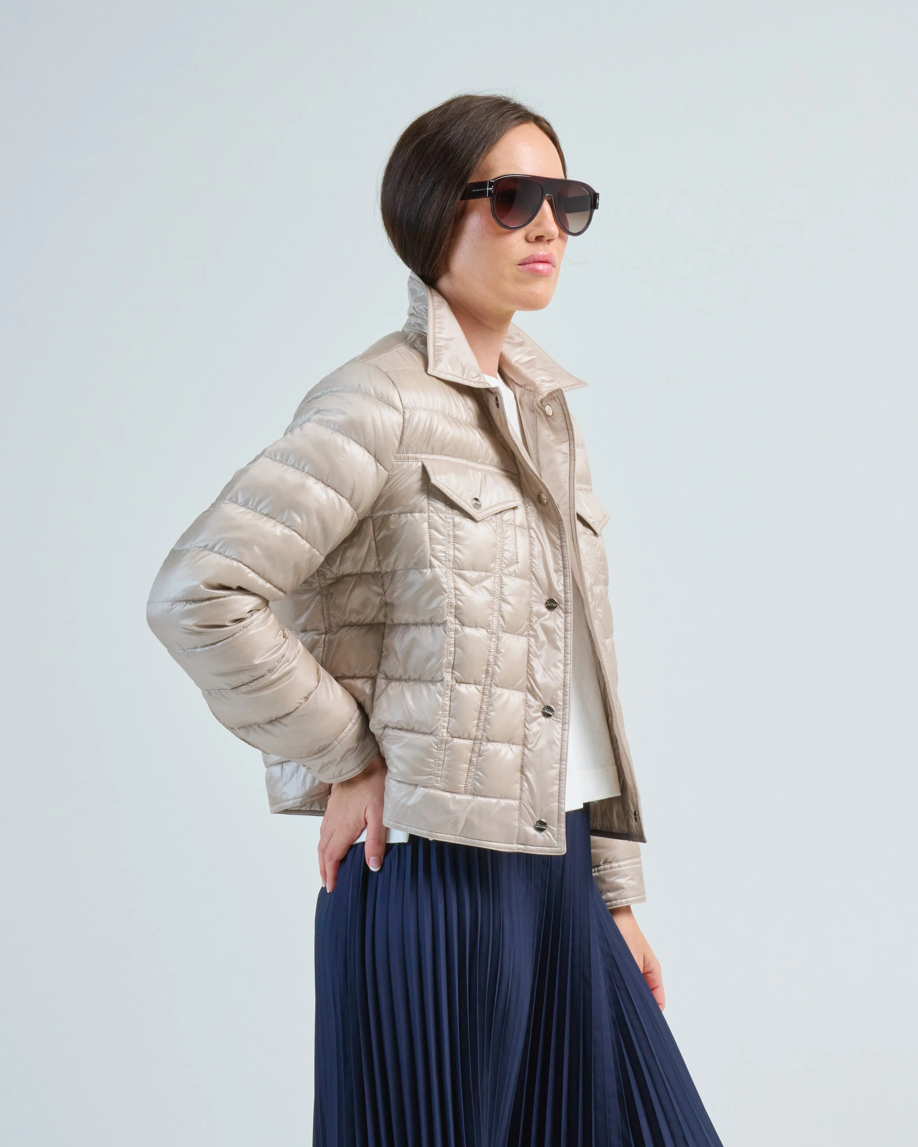 shiny nylon shirt jacket w/ chest pockets
