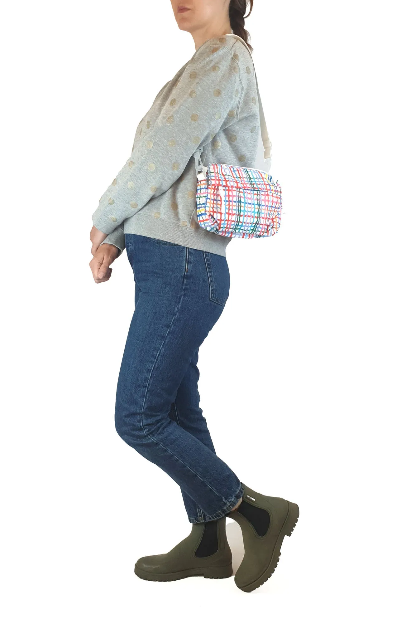 Shuh colourful squiggly check print cross body bag