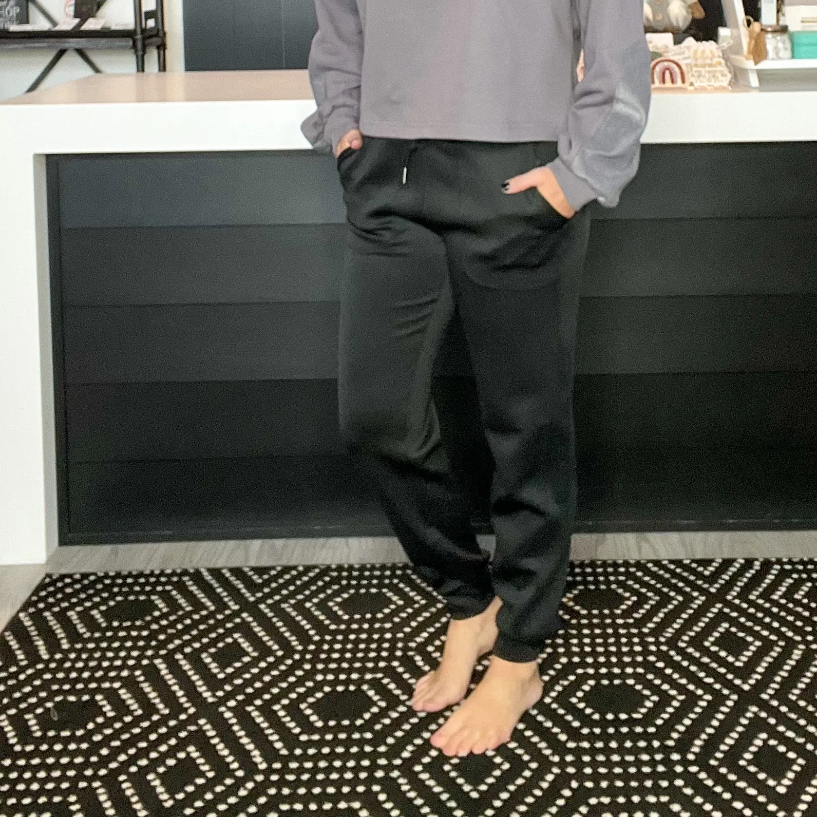 Side-Paneled Joggers with Zippered Back Pocket - Black