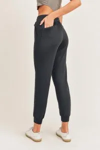 Side-Paneled Joggers with Zippered Back Pocket - Black