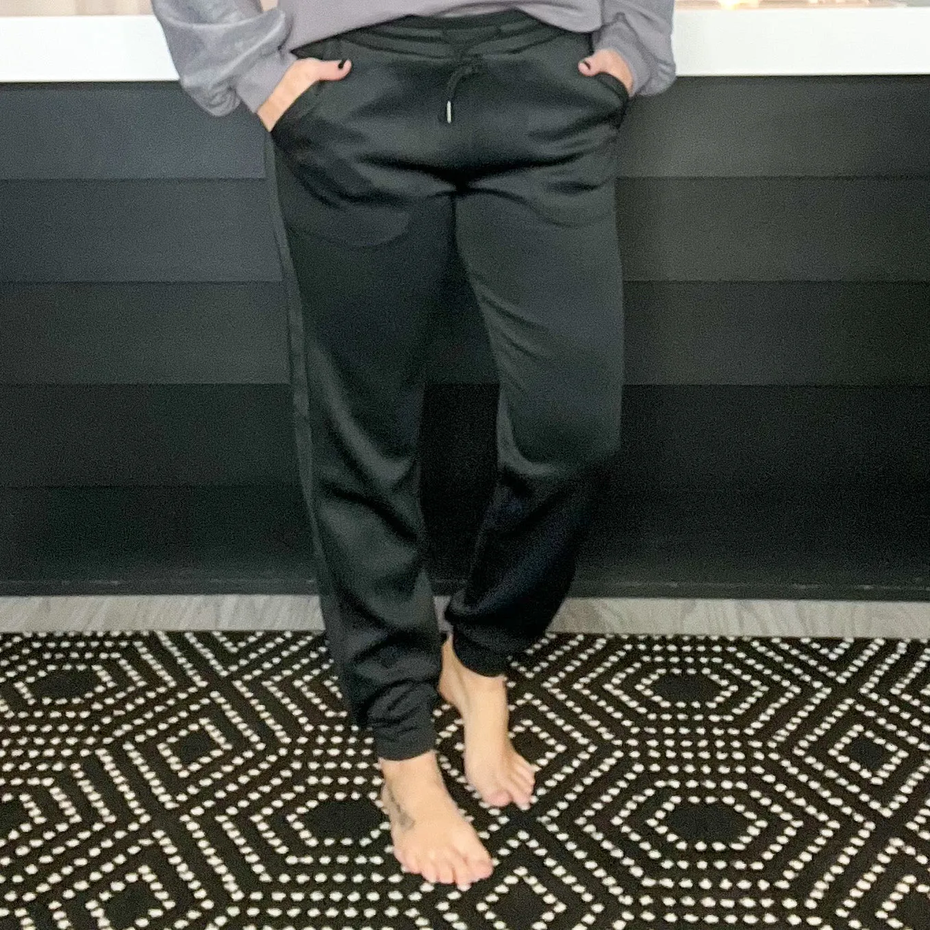 Side-Paneled Joggers with Zippered Back Pocket - Black