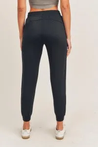 Side-Paneled Joggers with Zippered Back Pocket - Black
