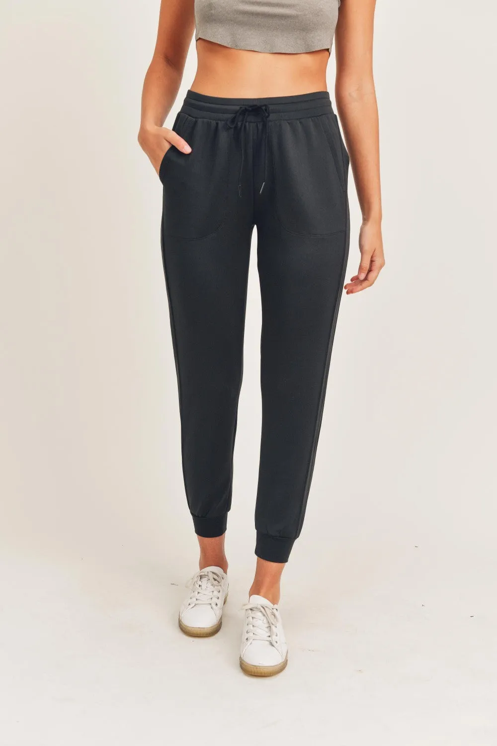 Side-Paneled Joggers with Zippered Back Pocket - Black