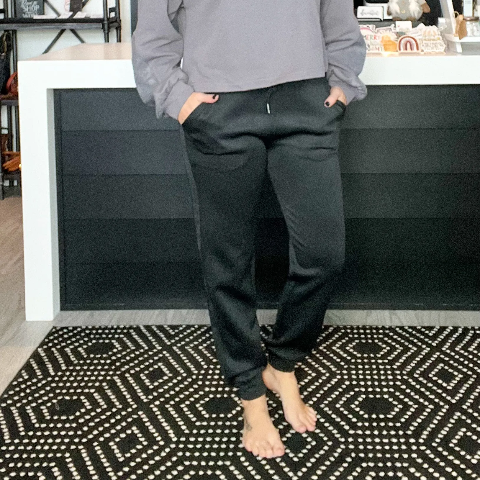 Side-Paneled Joggers with Zippered Back Pocket - Black