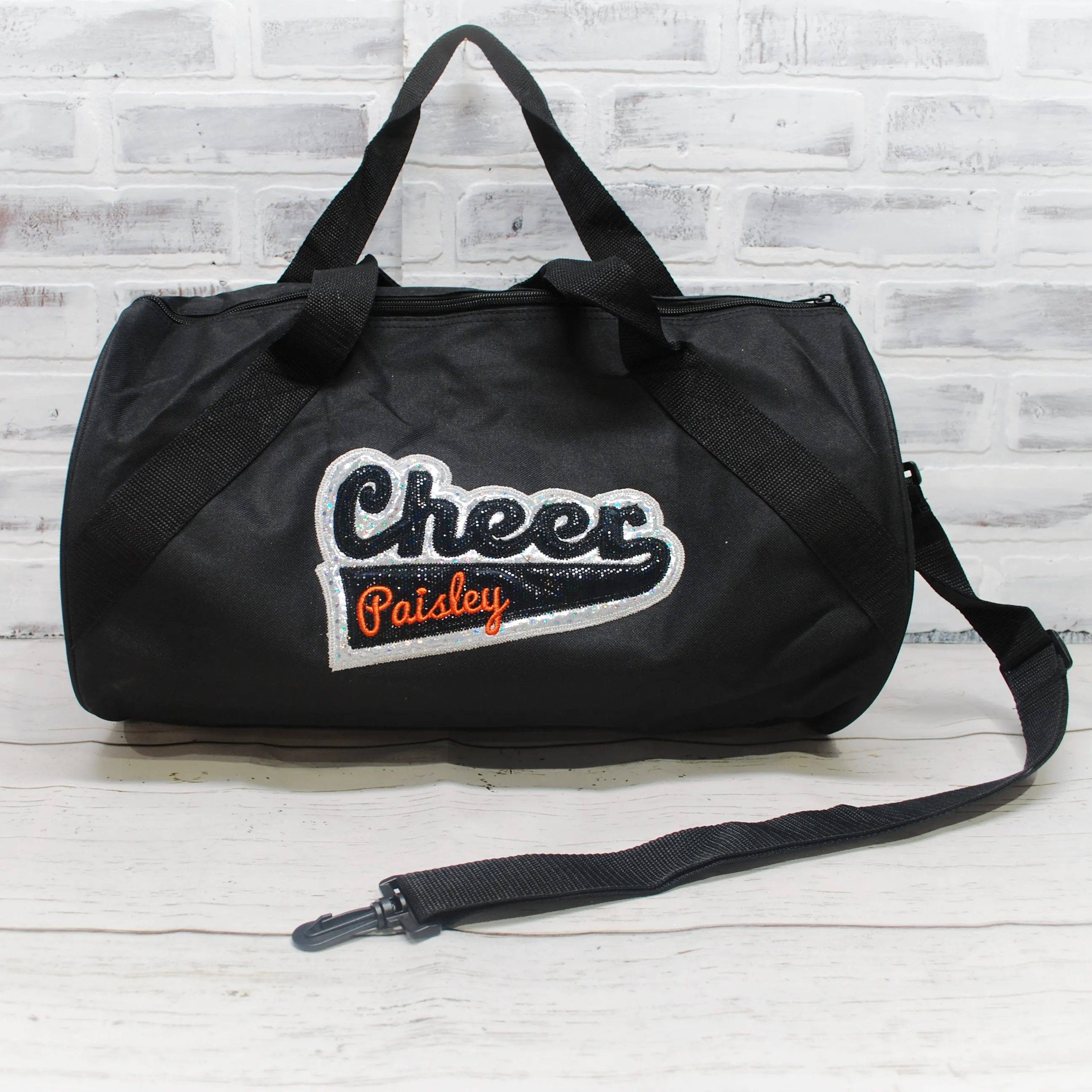 Silver and Black Personalized CHEER Tote or Duffle Bag