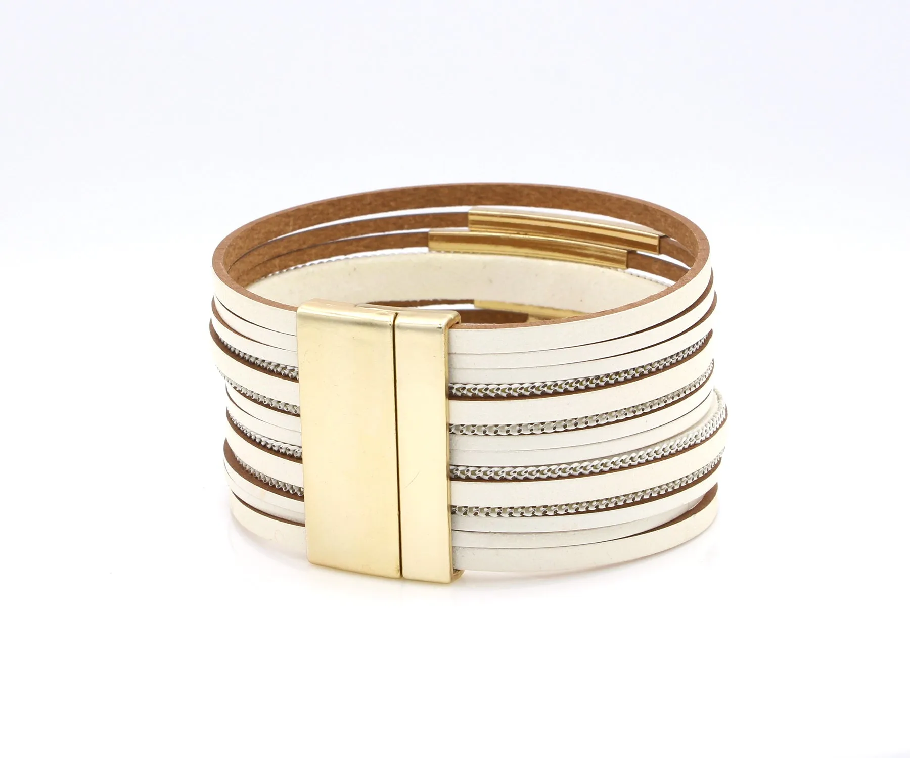 Sleek Gold Bar White Leather Bracelet