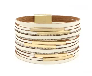 Sleek Gold Bar White Leather Bracelet