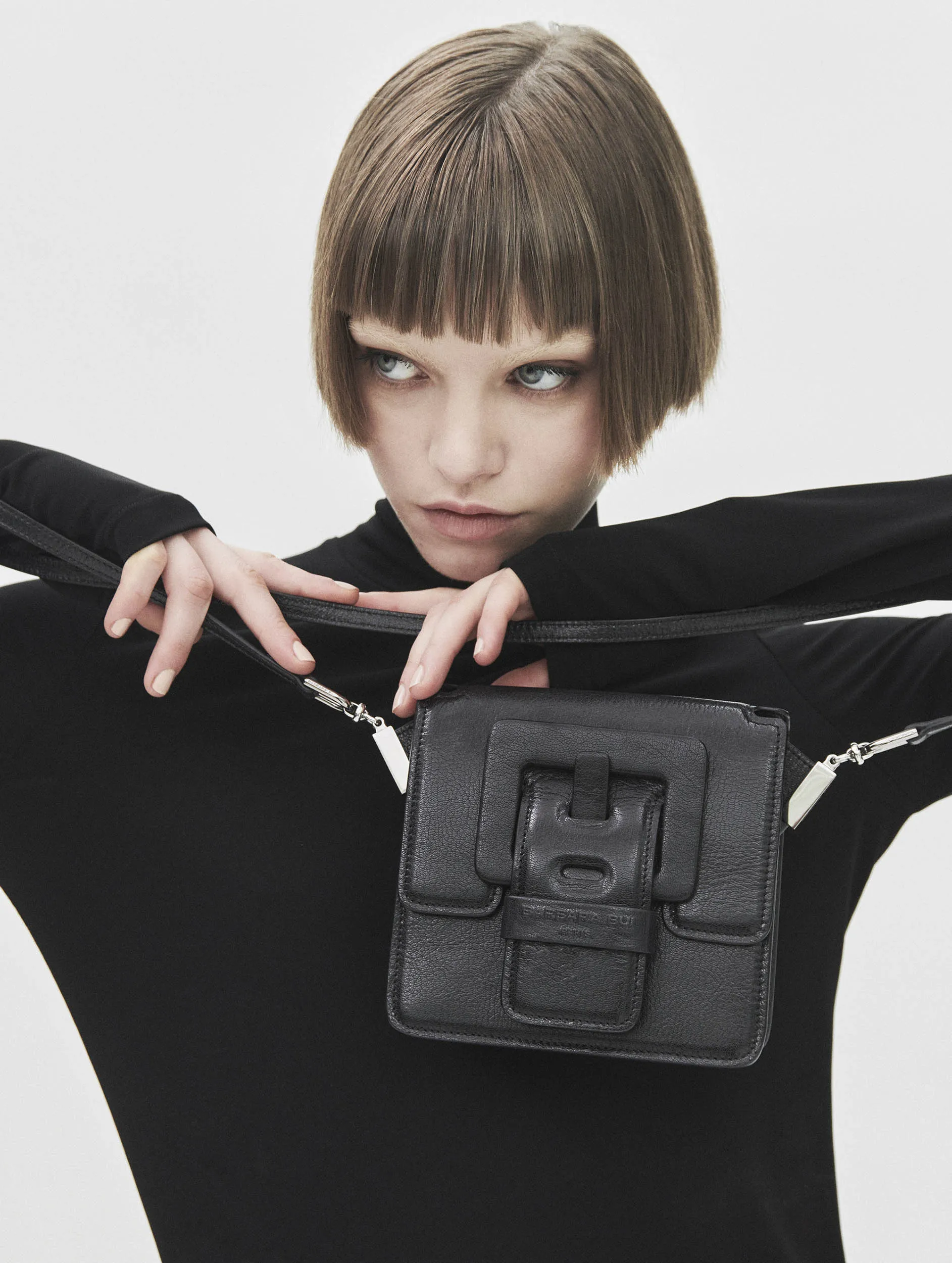 Small black leather Love Me bag