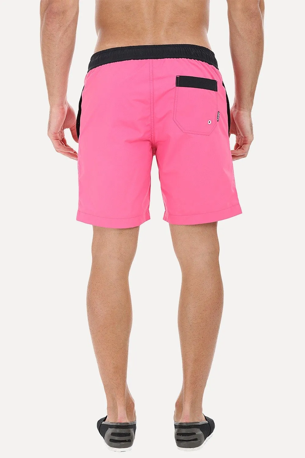 Solid Black Swim Shorts With Bright Contrast Waistband