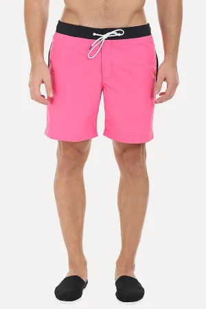 Solid Black Swim Shorts With Bright Contrast Waistband