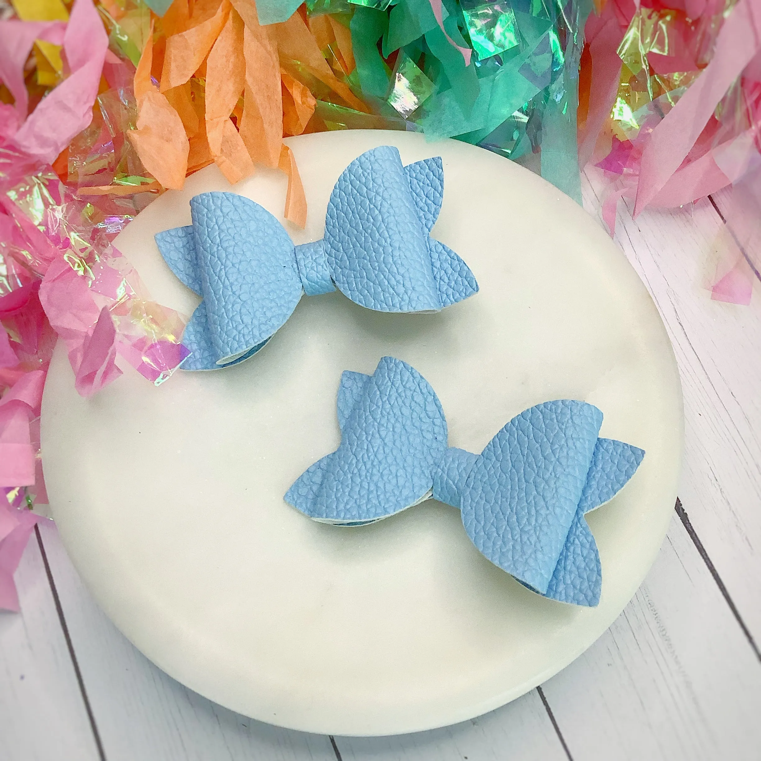 Solid Faux Pebbled Leather Riley Bow Collection