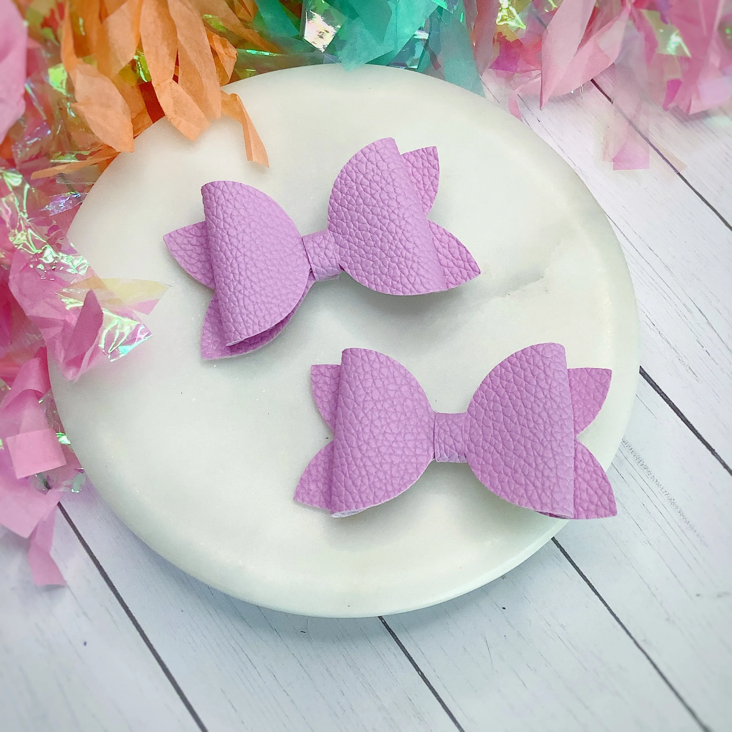 Solid Faux Pebbled Leather Riley Bow Collection