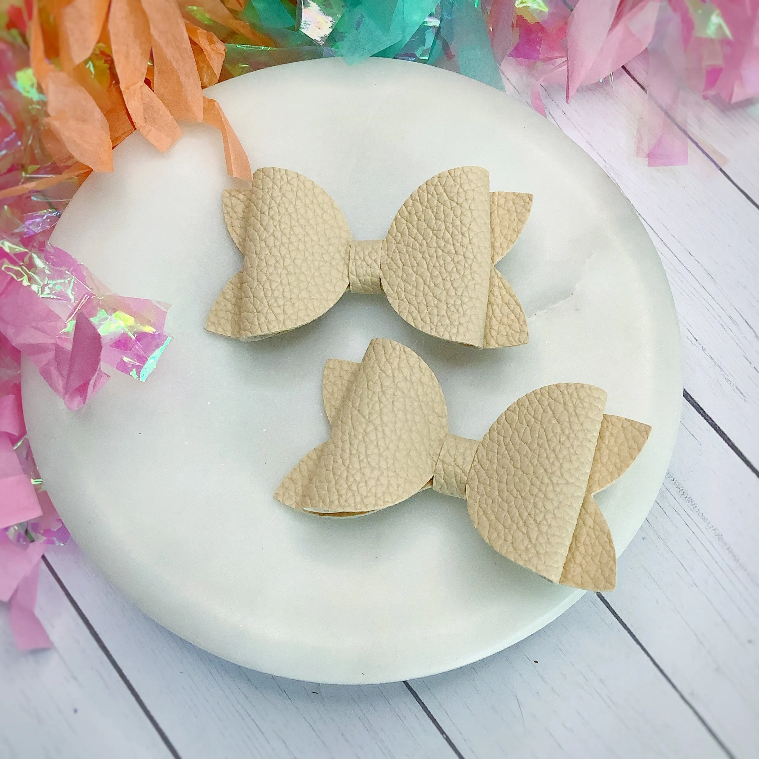 Solid Faux Pebbled Leather Riley Bow Collection