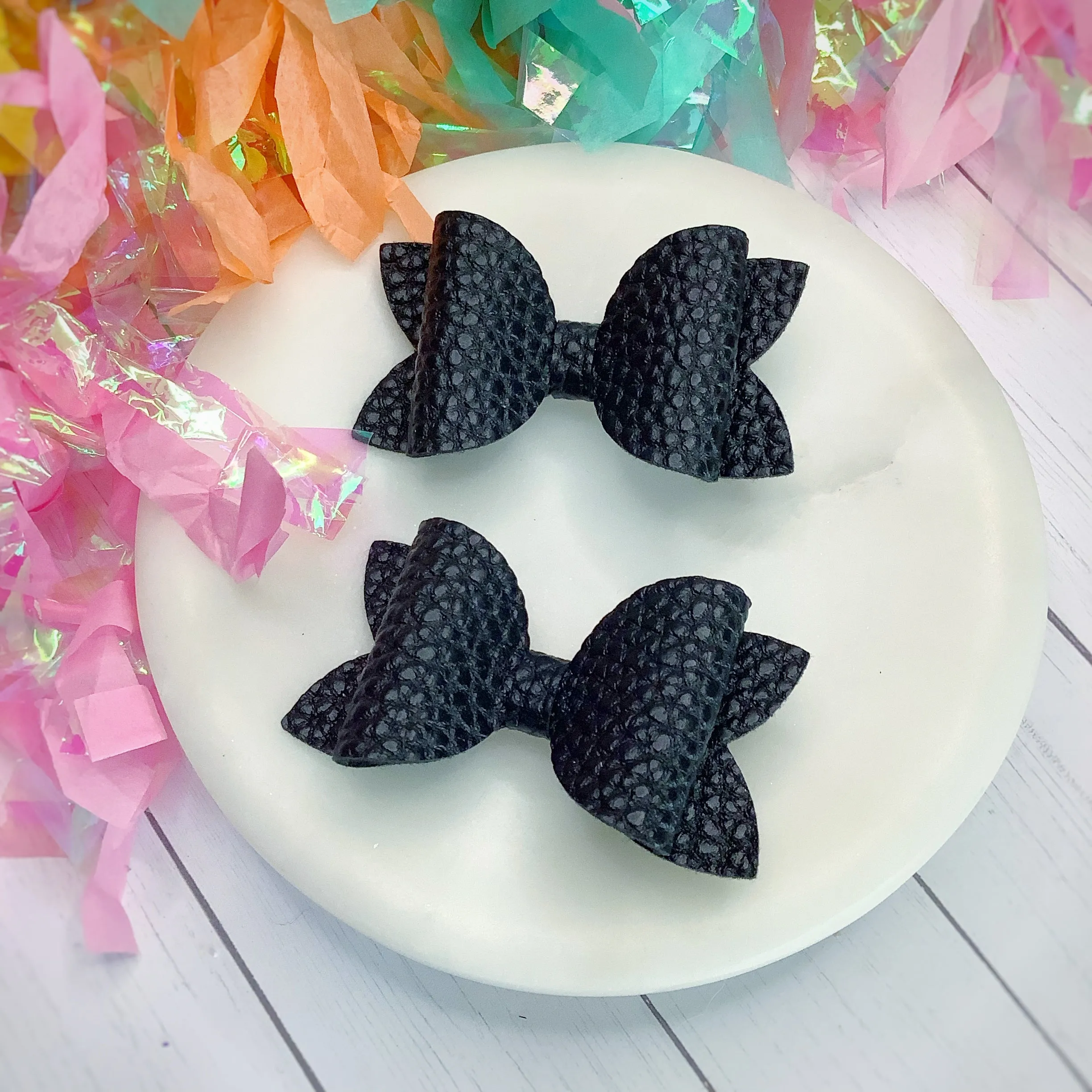 Solid Faux Pebbled Leather Riley Bow Collection
