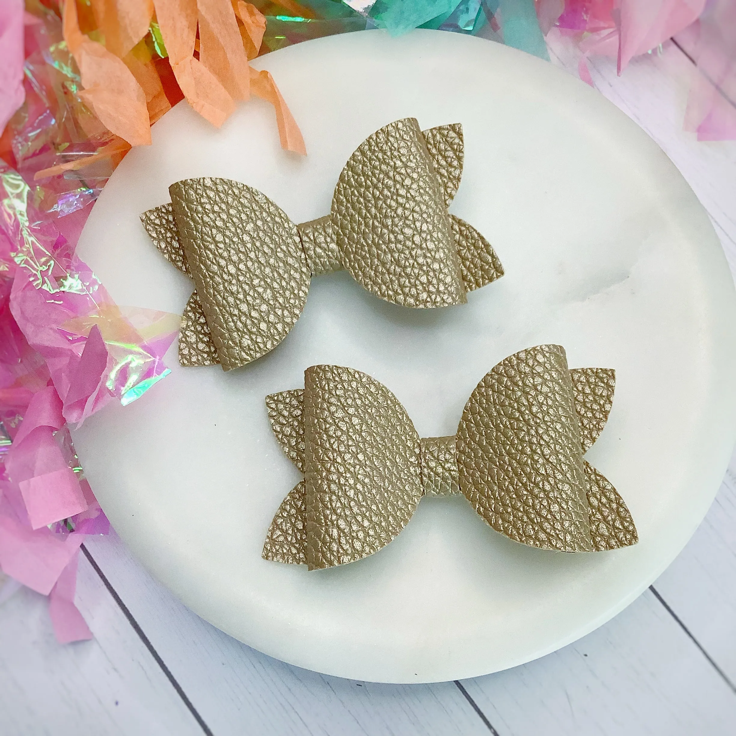 Solid Faux Pebbled Leather Riley Bow Collection