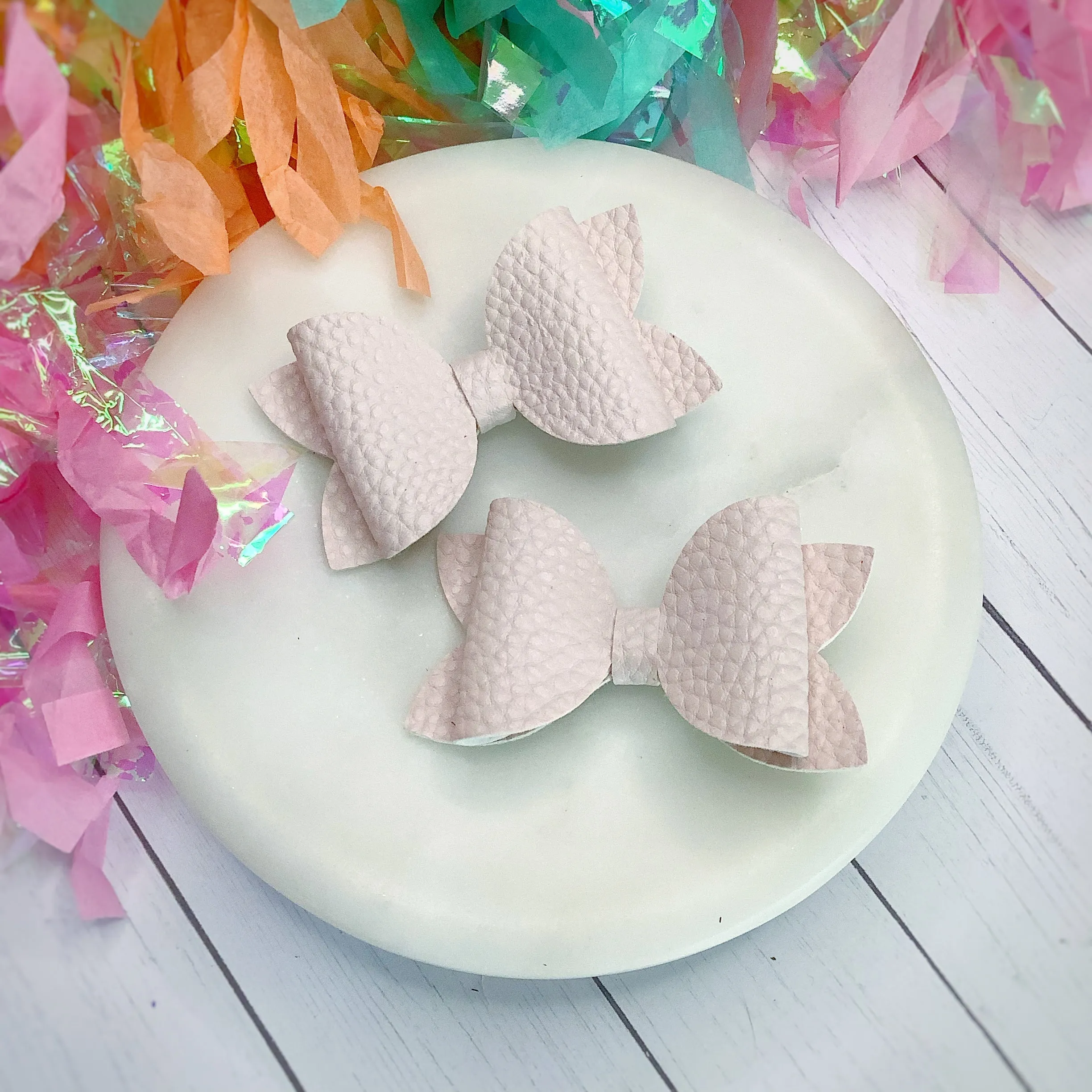 Solid Faux Pebbled Leather Riley Bow Collection