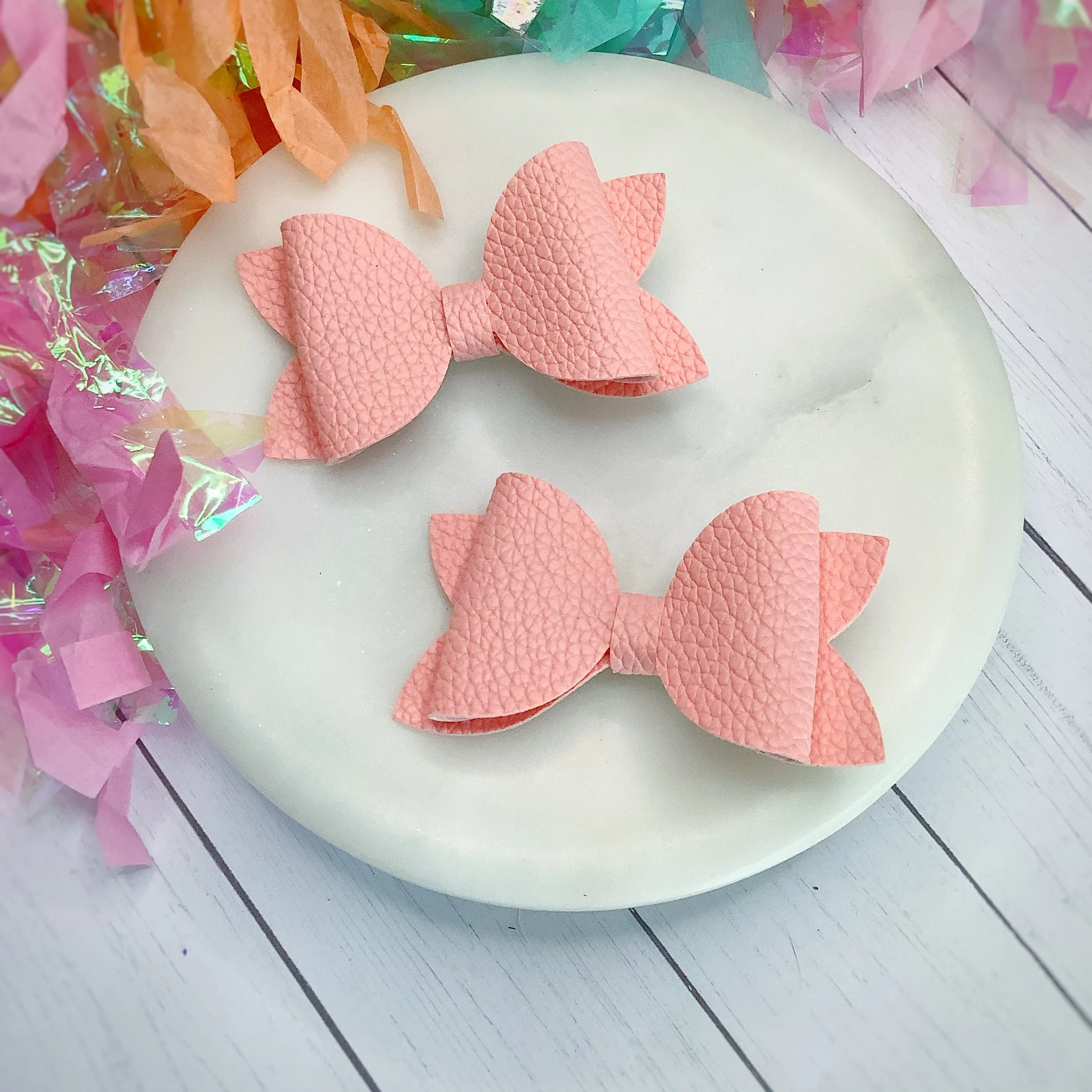 Solid Faux Pebbled Leather Riley Bow Collection