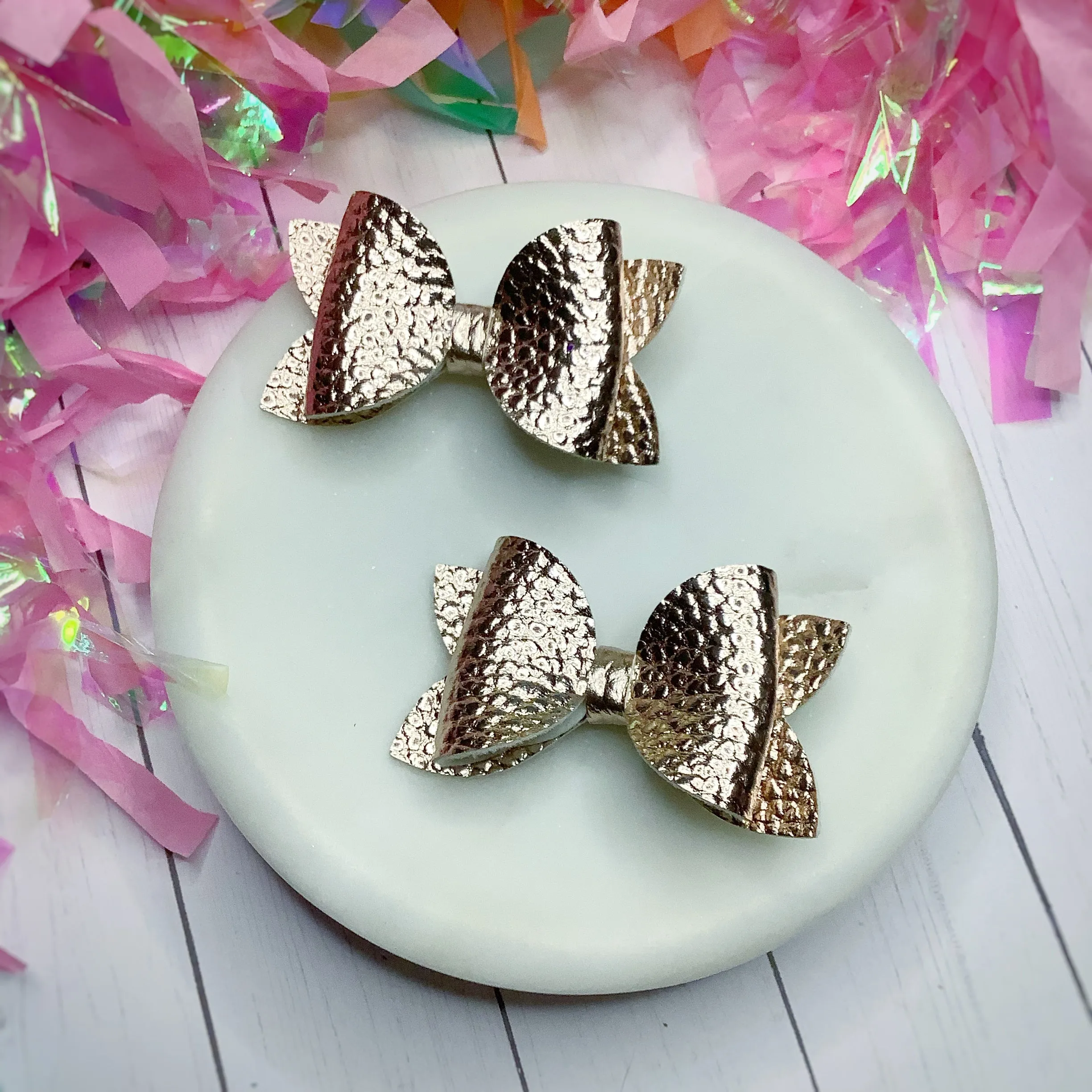 Solid Faux Pebbled Leather Riley Bow Collection