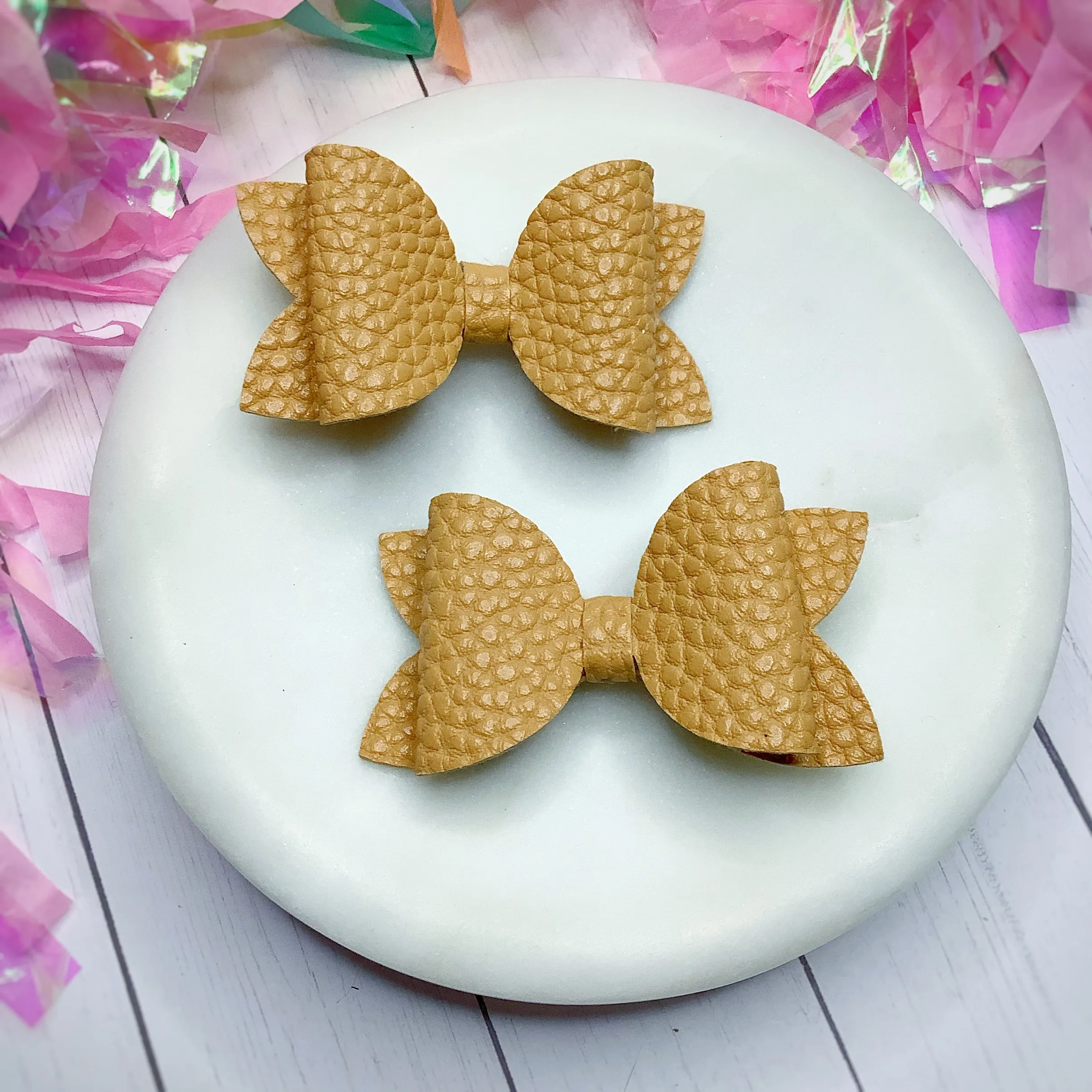 Solid Faux Pebbled Leather Riley Bow Collection