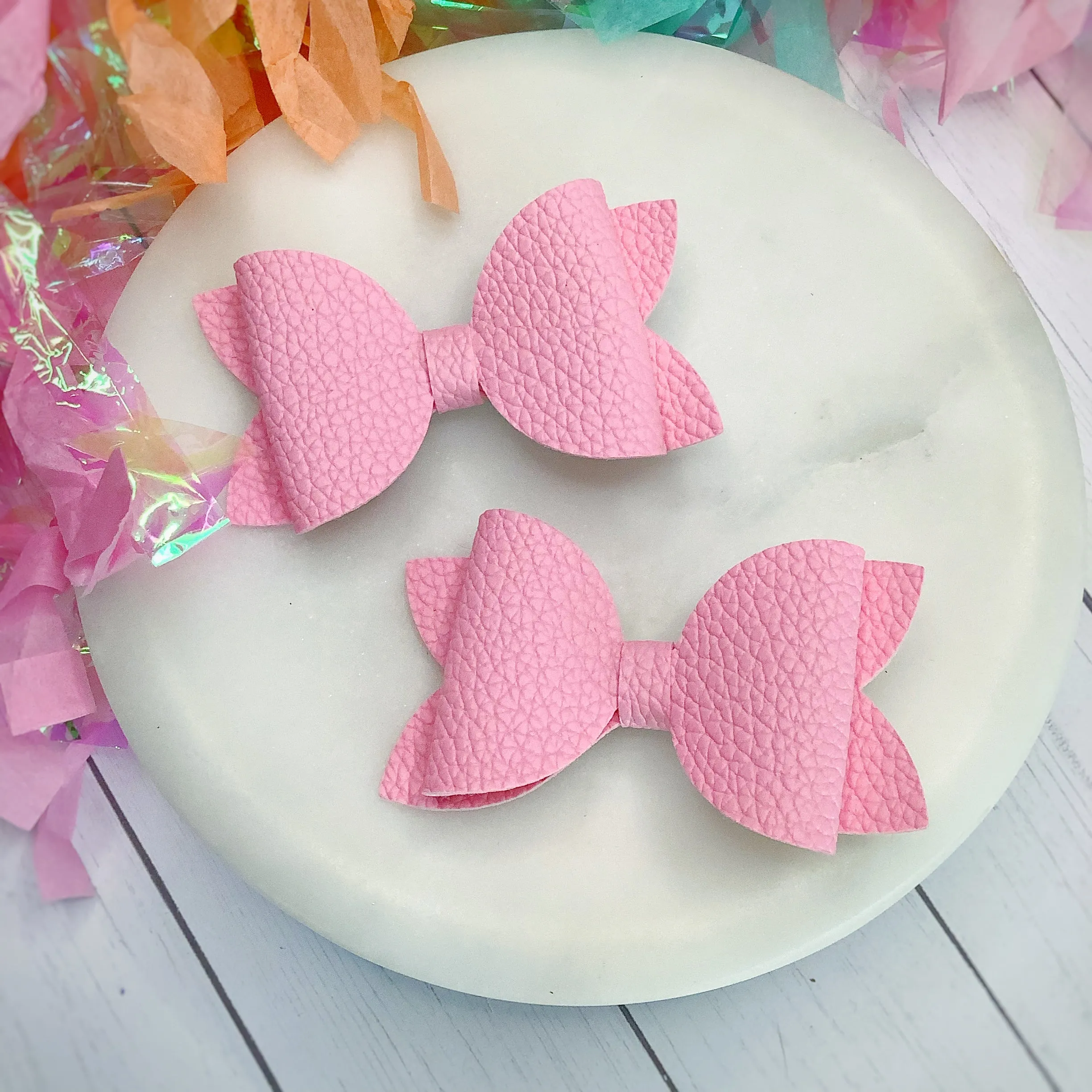 Solid Faux Pebbled Leather Riley Bow Collection
