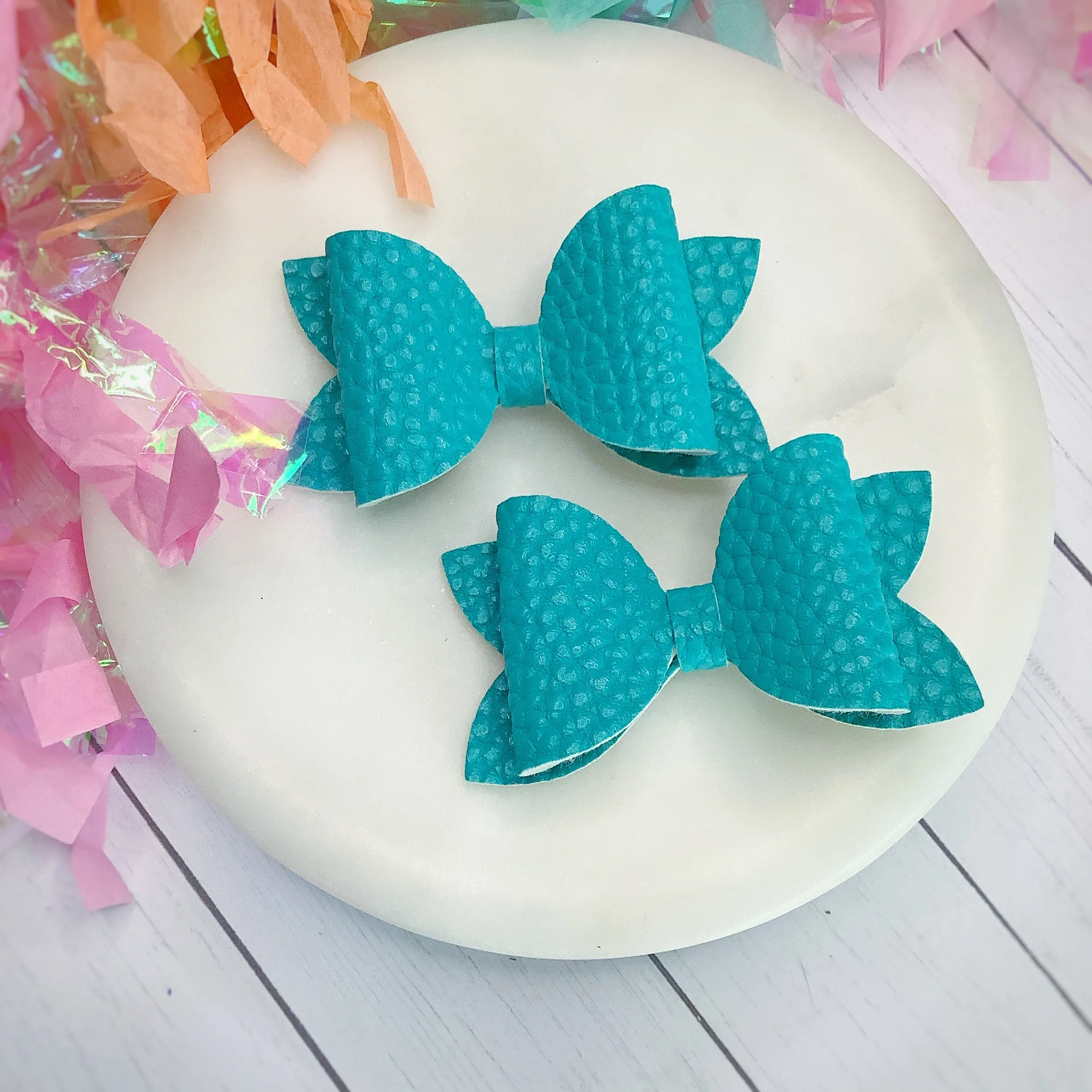 Solid Faux Pebbled Leather Riley Bow Collection