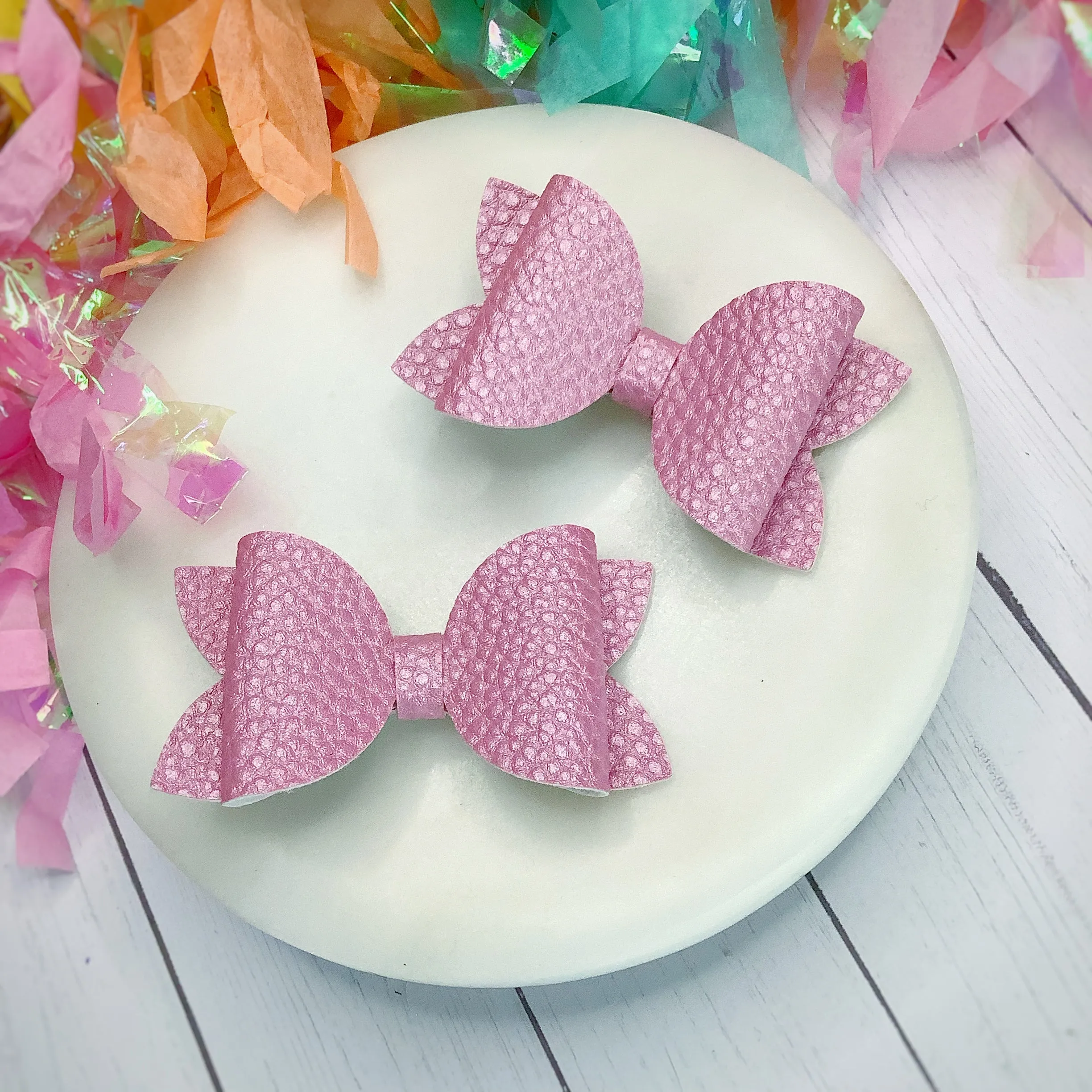 Solid Faux Pebbled Leather Riley Bow Collection
