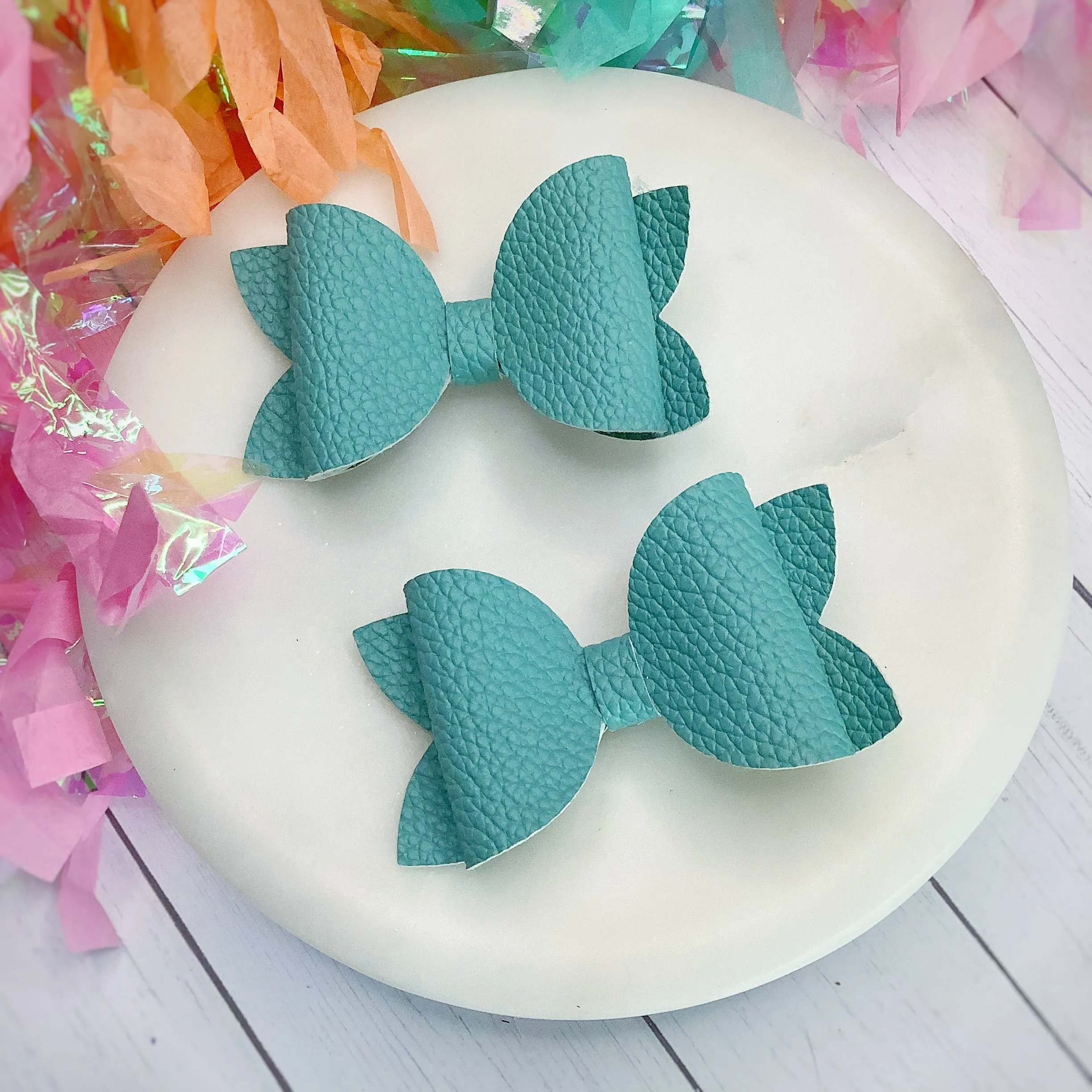 Solid Faux Pebbled Leather Riley Bow Collection