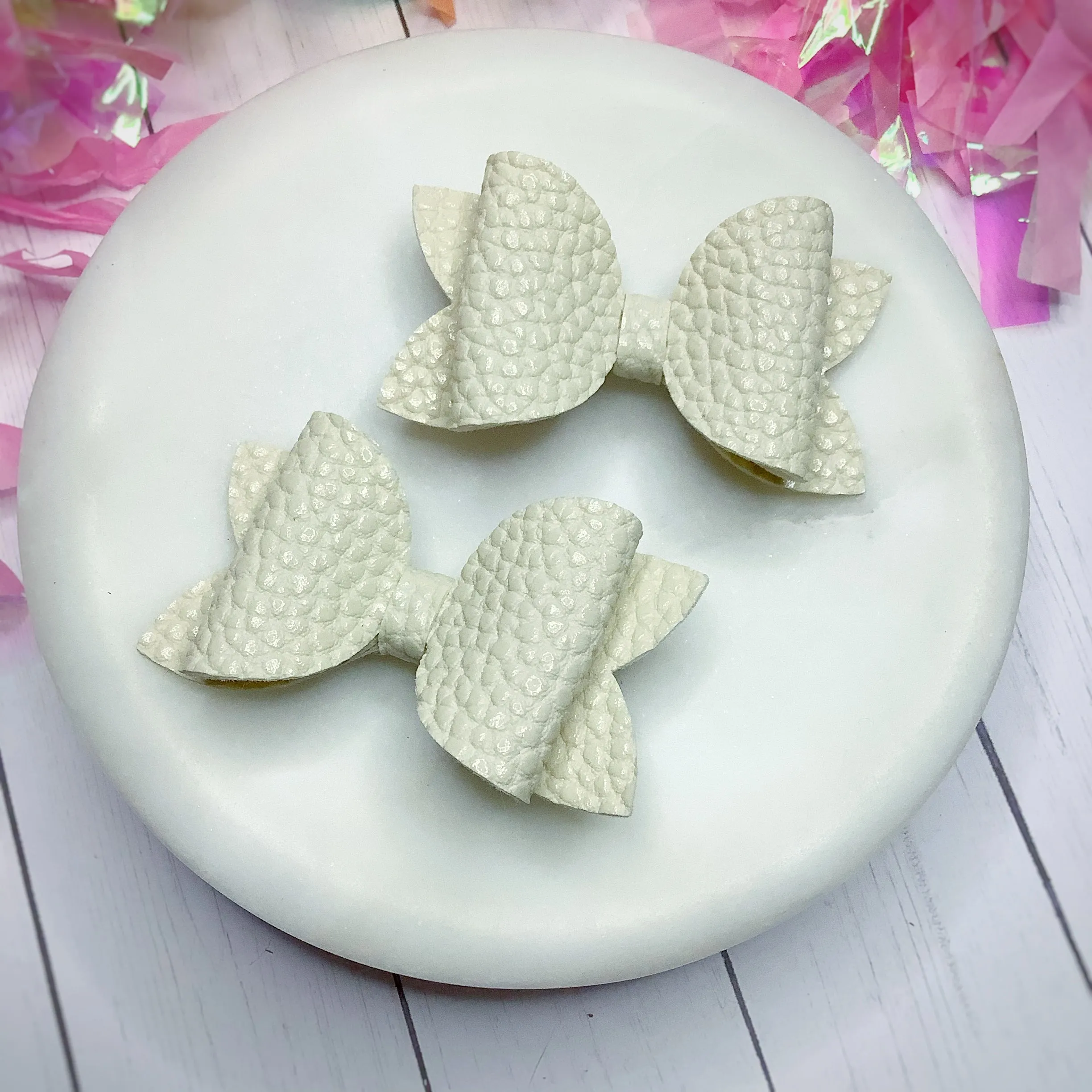 Solid Faux Pebbled Leather Riley Bow Collection