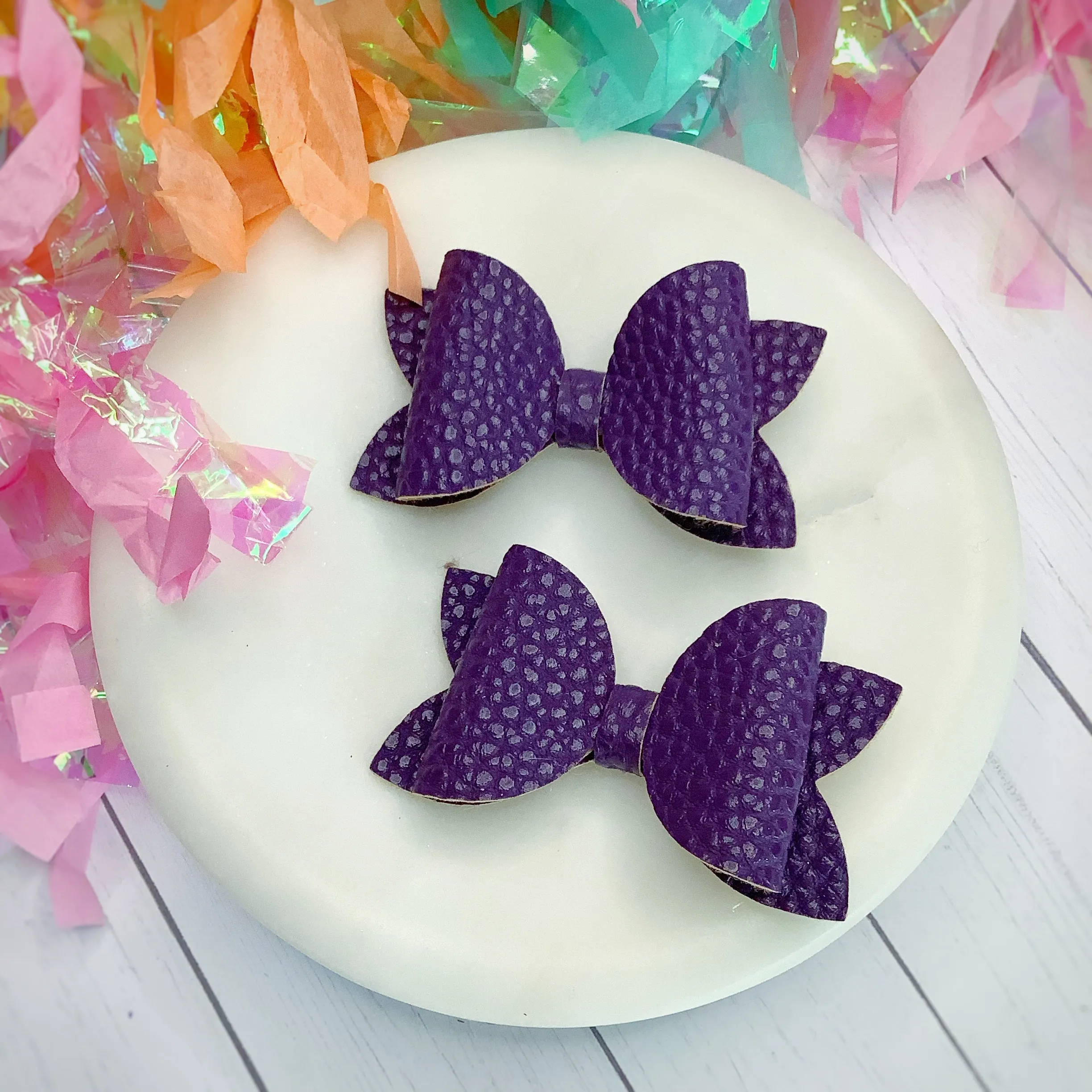 Solid Faux Pebbled Leather Riley Bow Collection