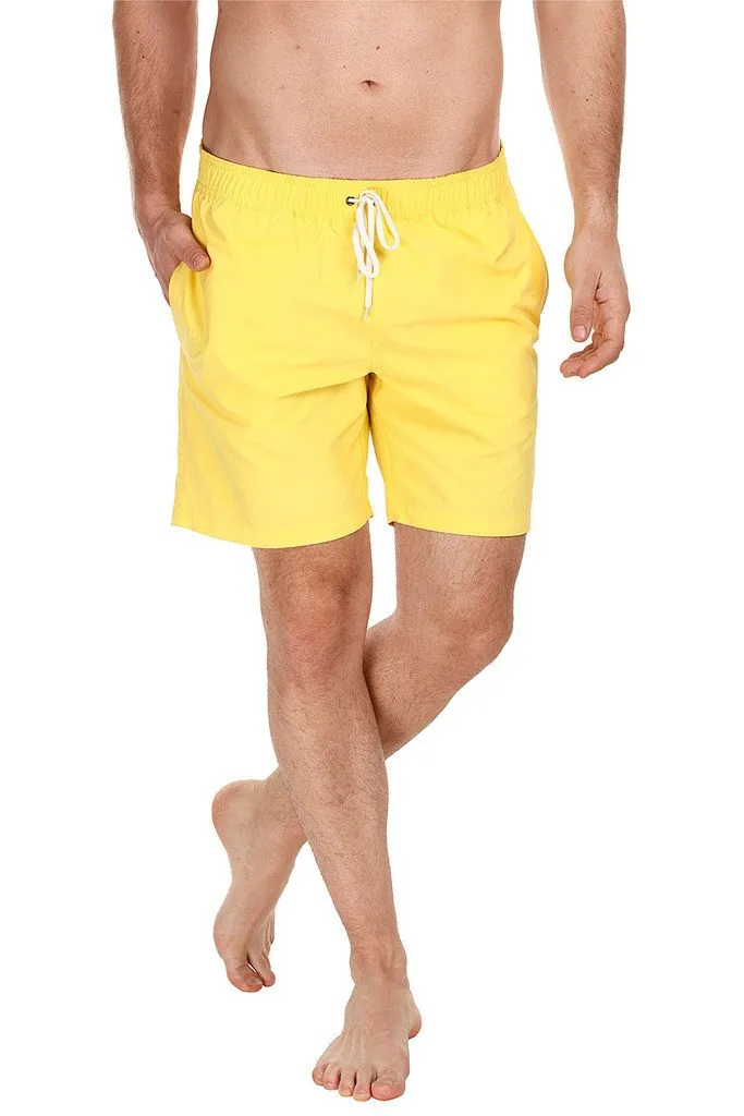 Solid Nylon Swim Shorts With Elastic Waistband