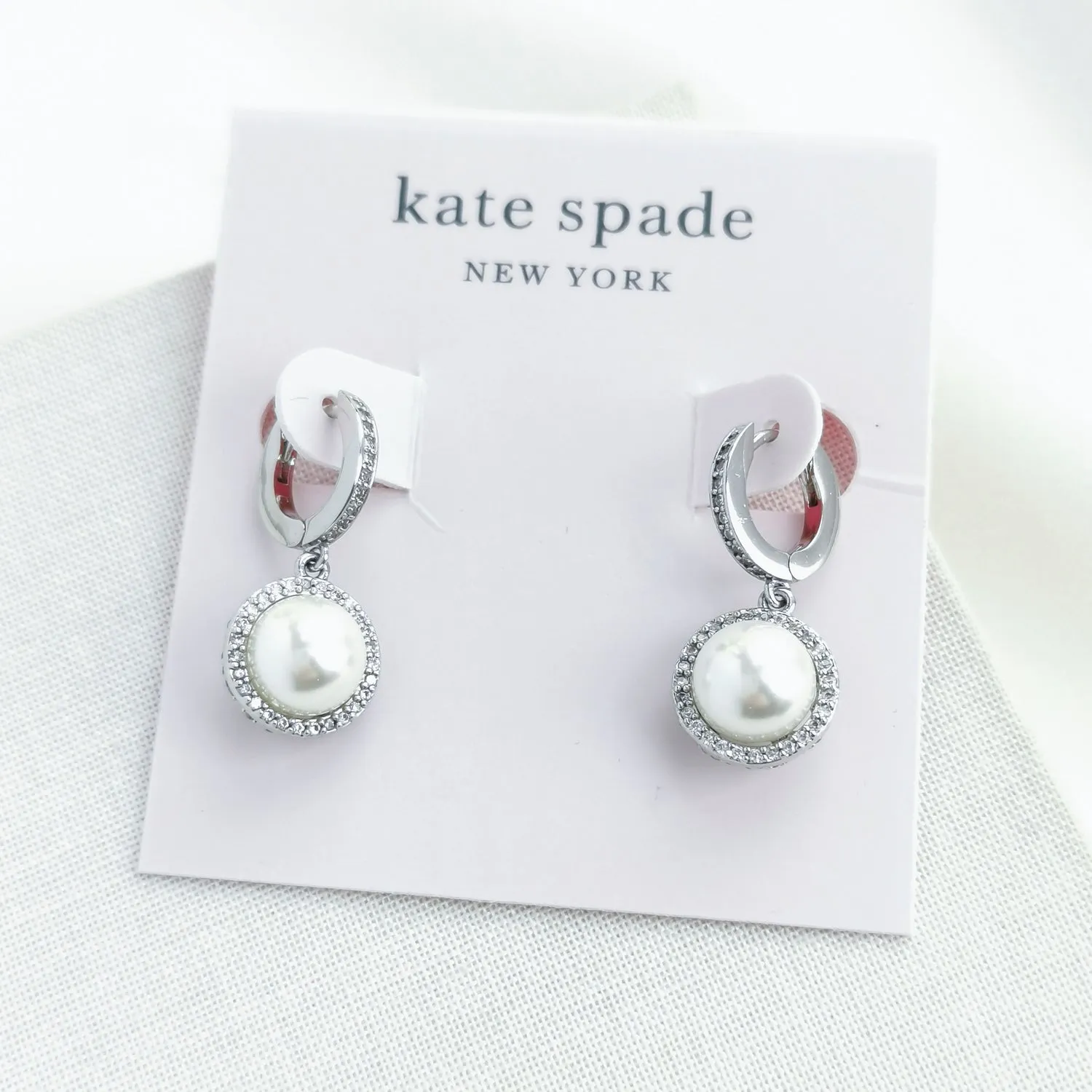 Something Sparkly Spade Huggie Earrings (Cream/Silver)