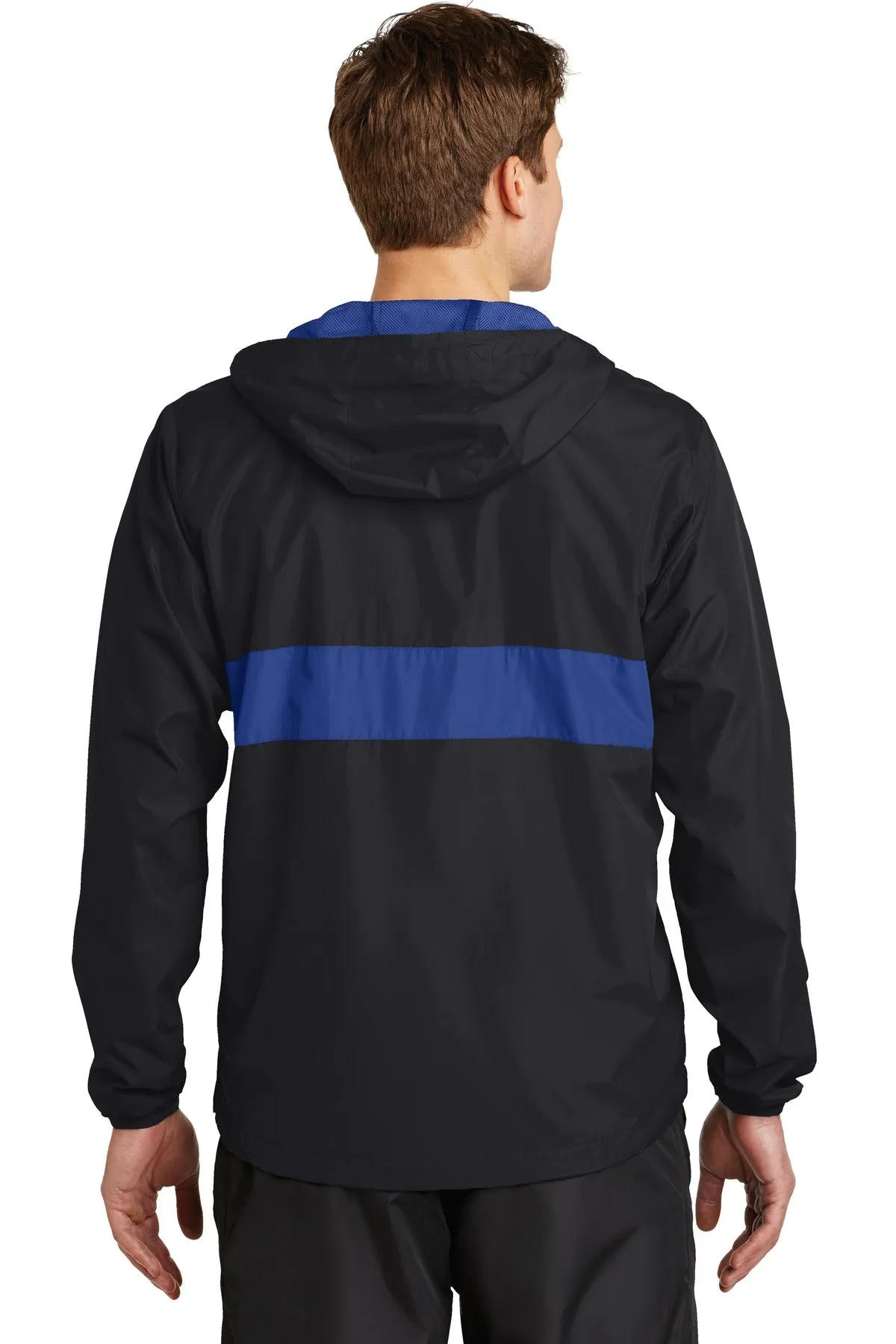 Sport-Tek Zipped Pocket Anorak. JST65 Black/ True Royal