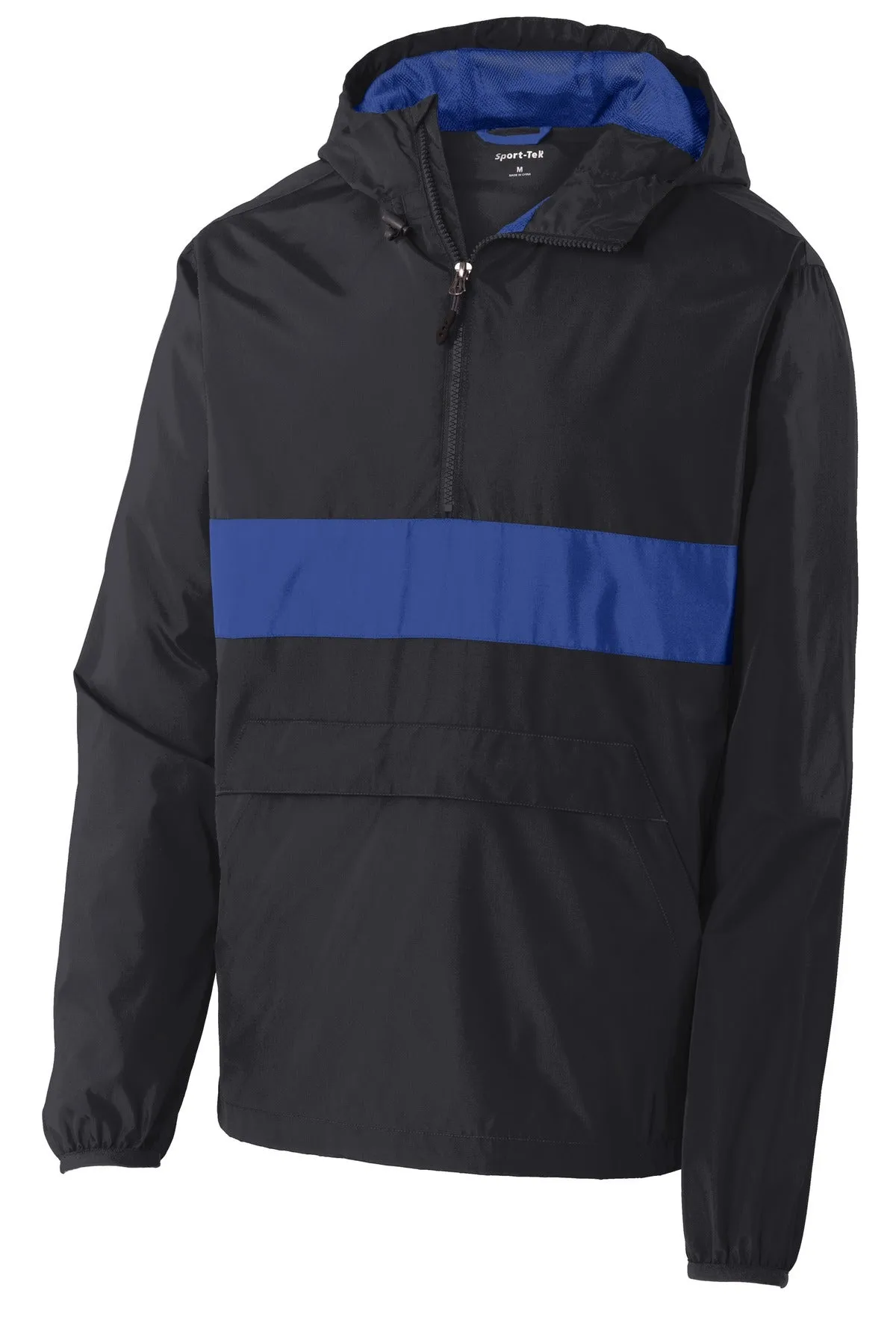 Sport-Tek Zipped Pocket Anorak. JST65 Black/ True Royal