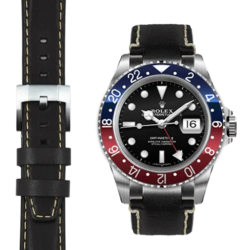 Steel End Link Leather Strap for Rolex GMT Master I & II with Tang Buckle
