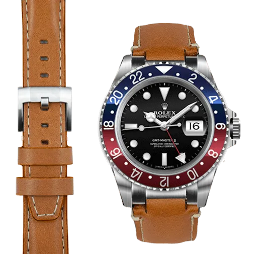 Steel End Link Leather Strap for Rolex GMT Master I & II with Tang Buckle