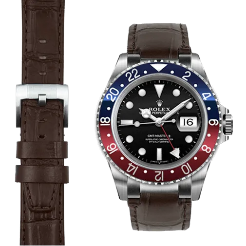 Steel End Link Leather Strap for Rolex GMT Master I & II with Tang Buckle