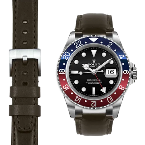 Steel End Link Leather Strap for Rolex GMT Master I & II with Tang Buckle
