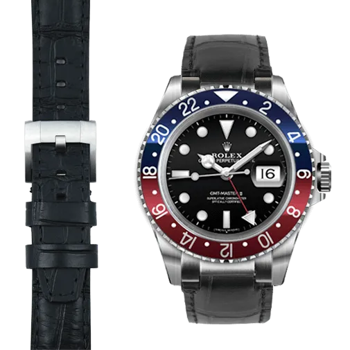 Steel End Link Leather Strap for Rolex GMT Master I & II with Tang Buckle