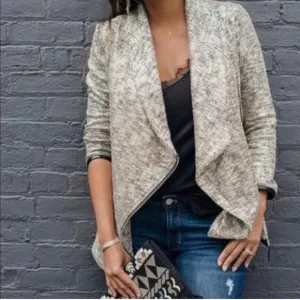 STELLA &amp; DOT Women’s Rebel Gold Shimmer Knit Moto Jacket Zip Front Size XS