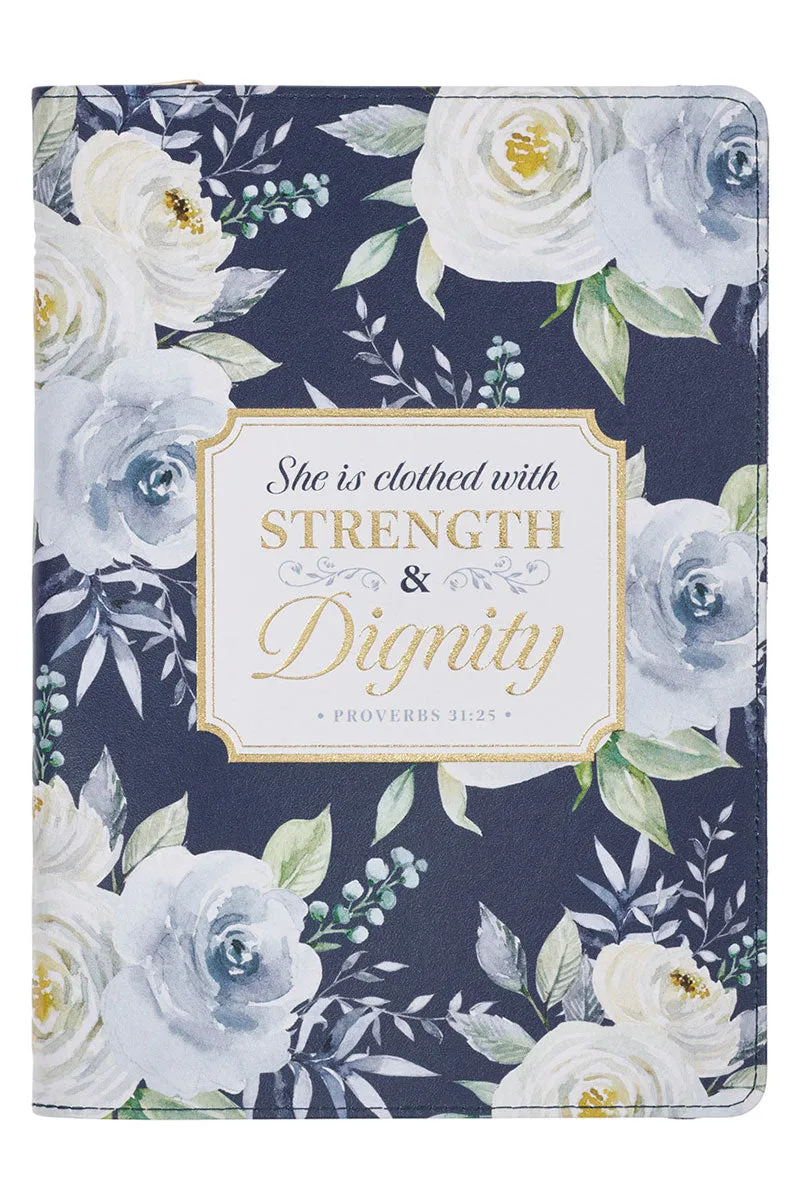 Strength & Dignity Indigo Rose Faux Leather Zippered Journal