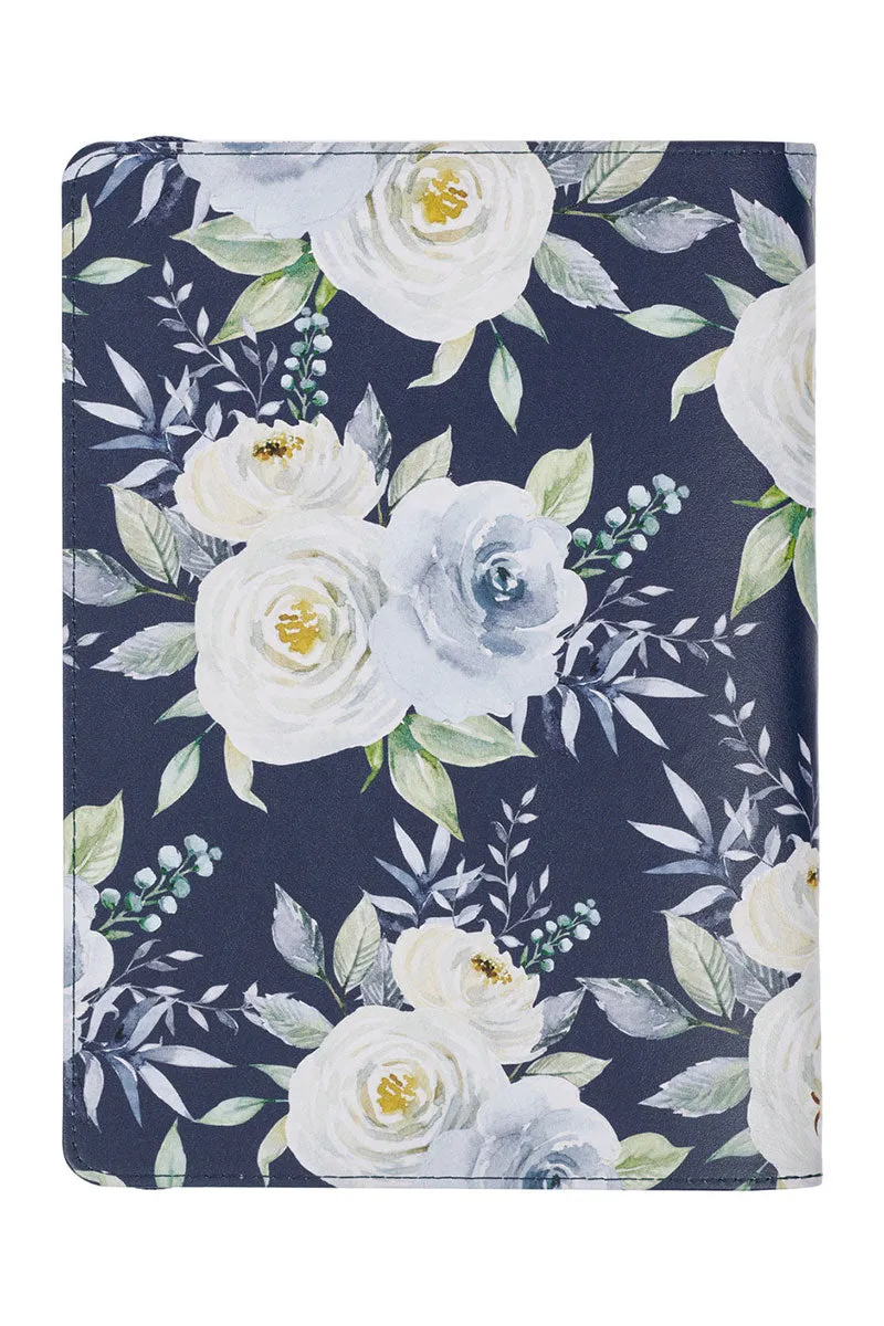 Strength & Dignity Indigo Rose Faux Leather Zippered Journal