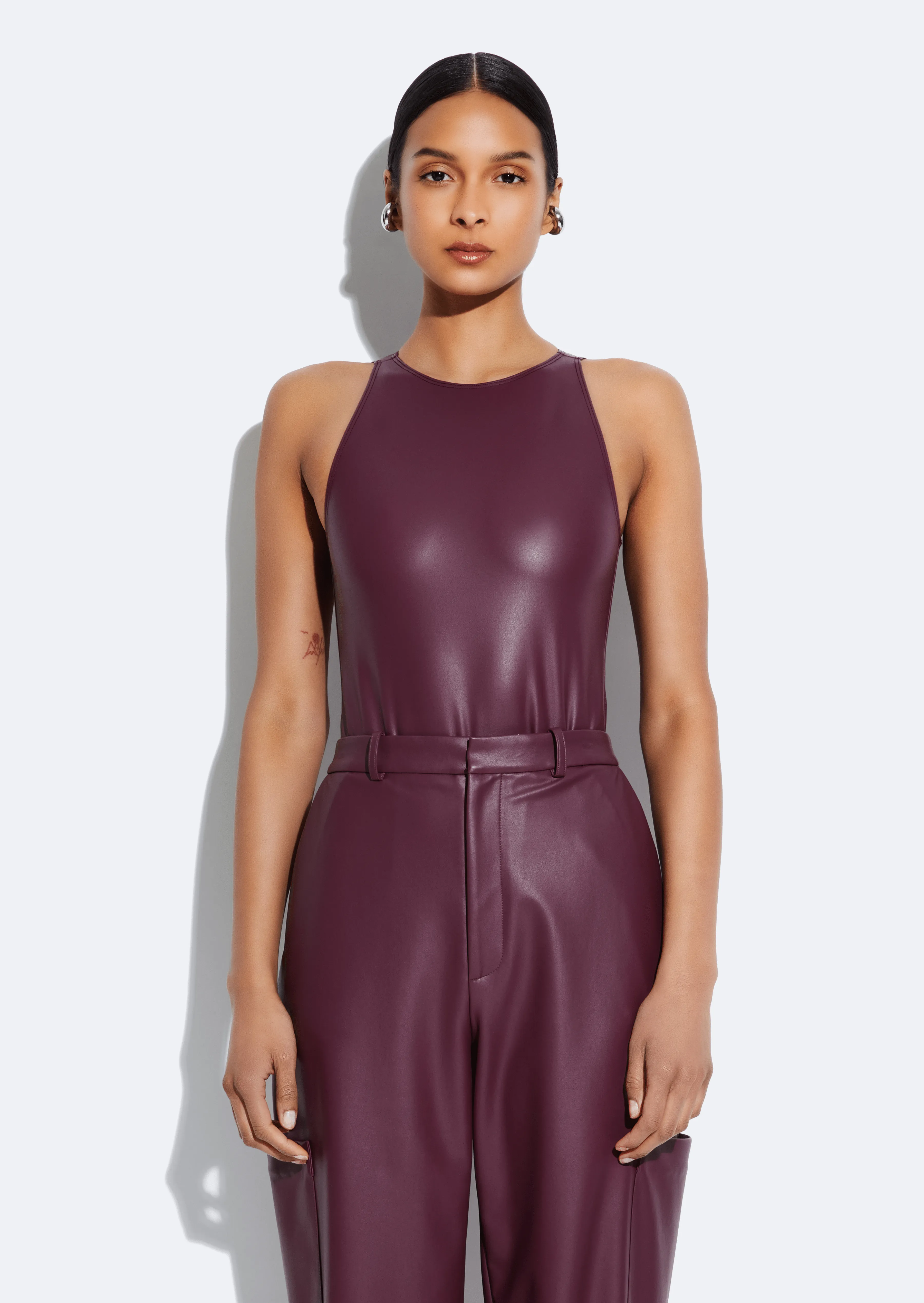 Stretch Faux Leather Bodysuit