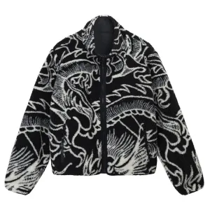 Stussy Reversible Dragon Sherpa Fleece/Nylon Zip Jacket Black