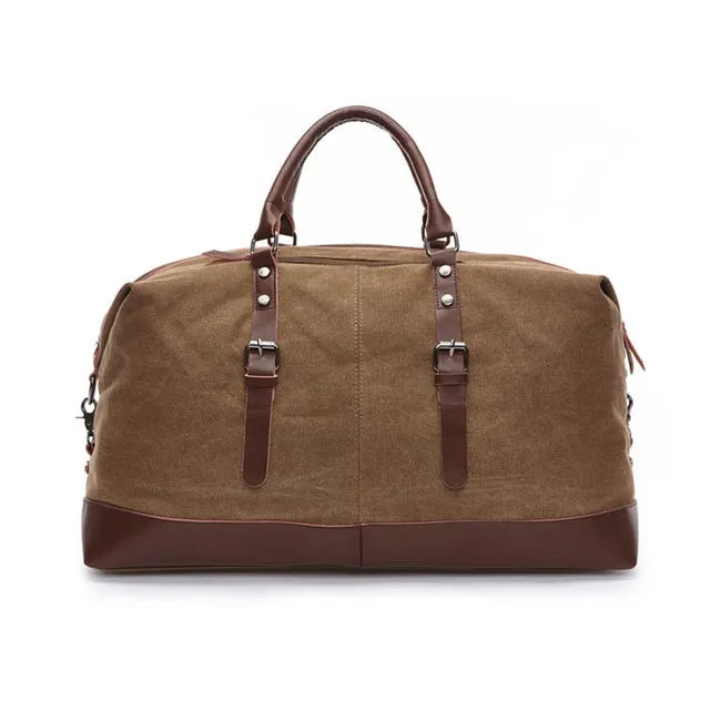 Stylish Leather-Trimmed Canvas Duffel Bag Weekender Carry-on Luggage