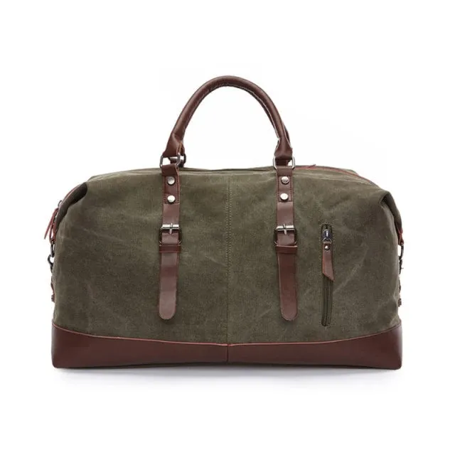 Stylish Leather-Trimmed Canvas Duffel Bag Weekender Carry-on Luggage