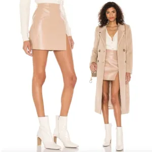 Superdown x REVOLVE Trinity Faux Leather Tan Mini Skirt with Slit