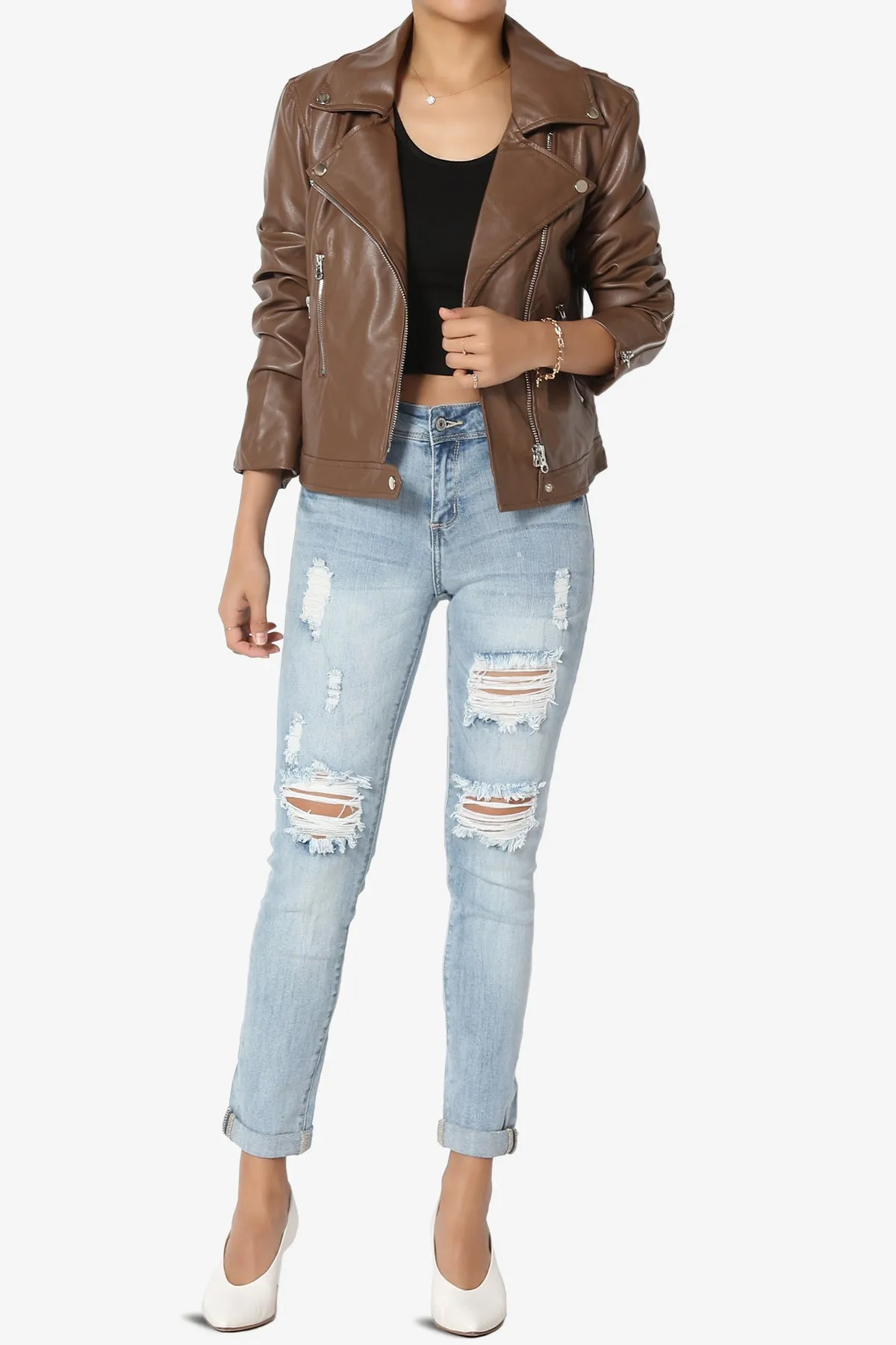 Tahani Faux Leather Biker Jacket
