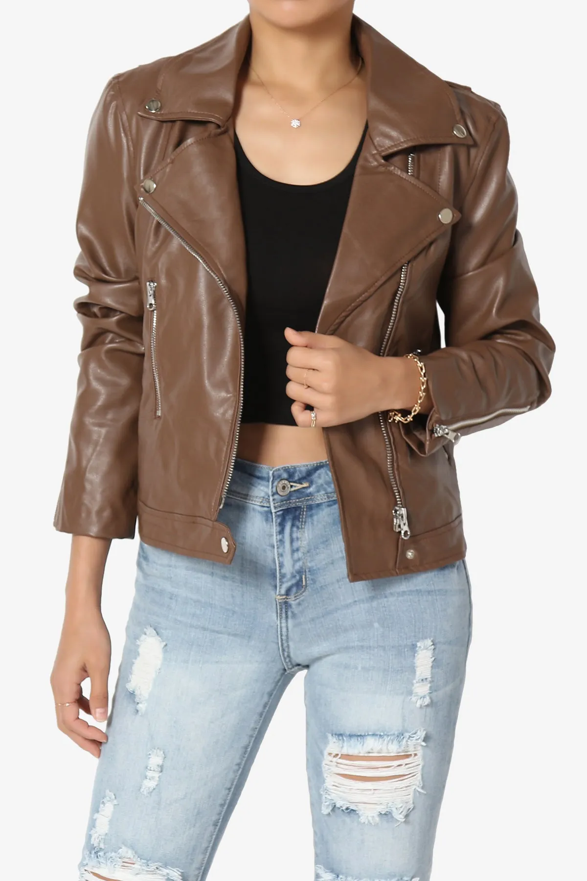 Tahani Faux Leather Biker Jacket