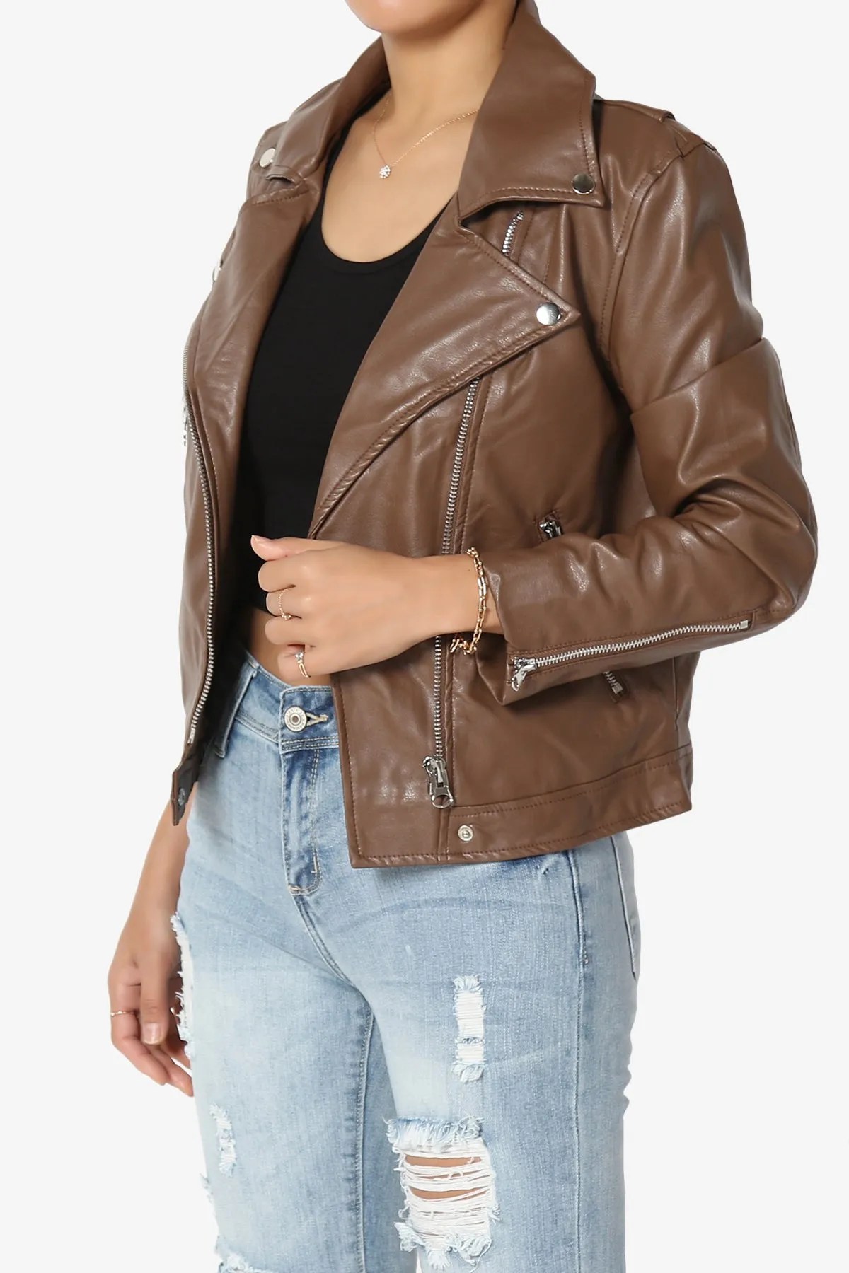 Tahani Faux Leather Biker Jacket